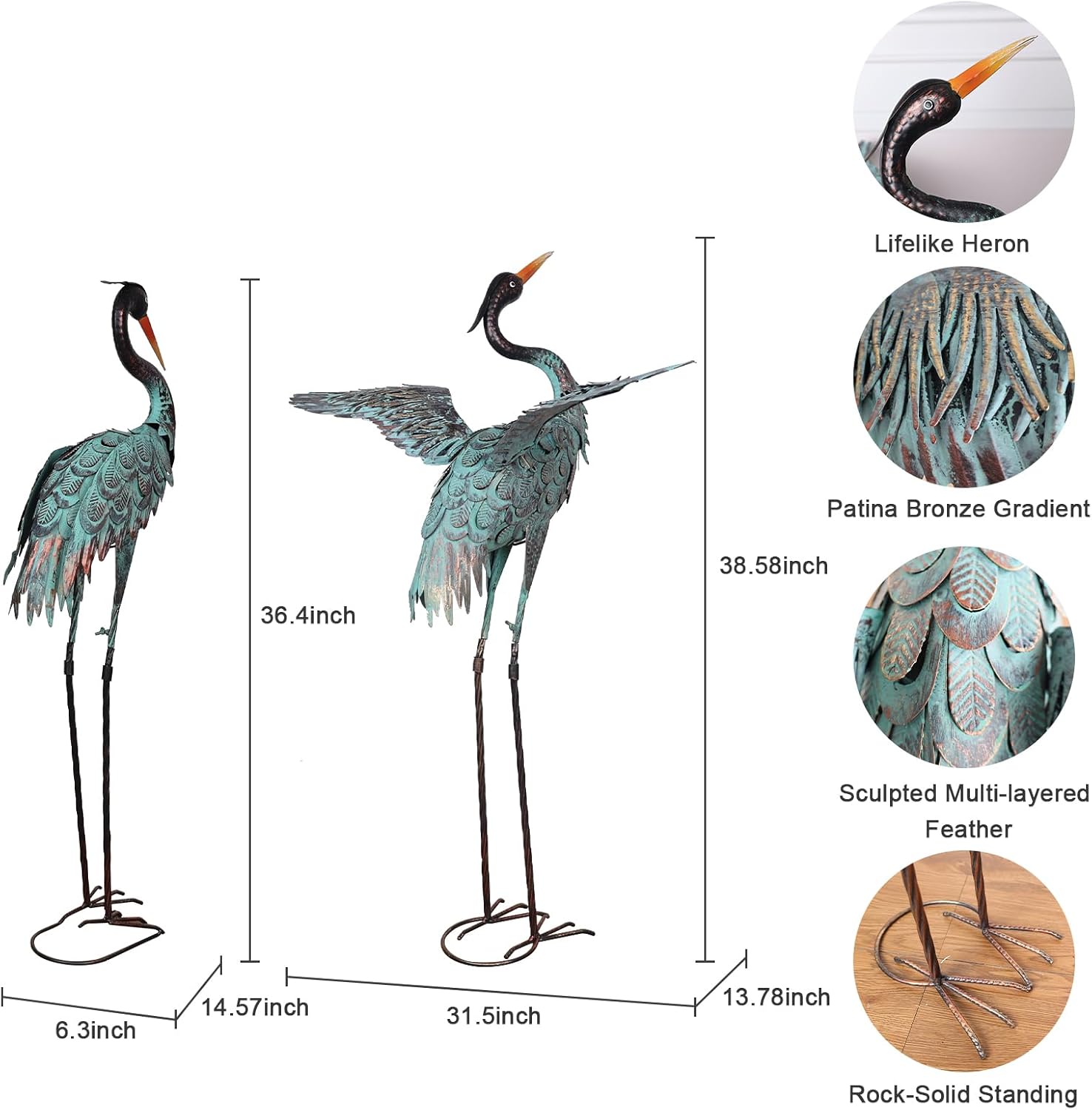 Thumbnail 3 de YEAHOME Garden Decor Outdoor Statues (Set of 2) – 38/36 Inch Large Metal Blue Heron Lawn Sculptures