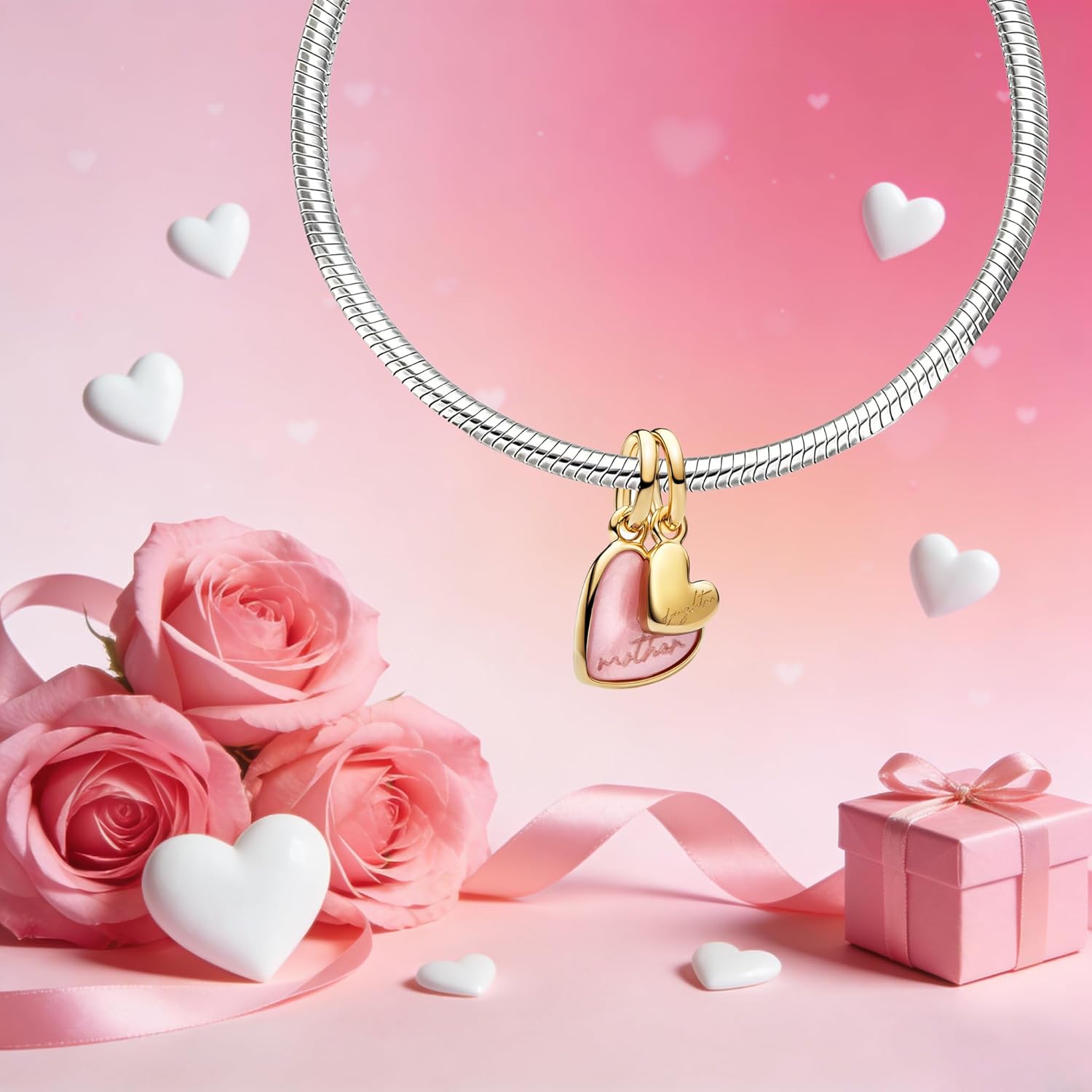 Thumbnail 1 de Vegaine Familie Herz Charms für Armbänder – Herz-Anhänger mit ca. 4,5 mm Lochgröße