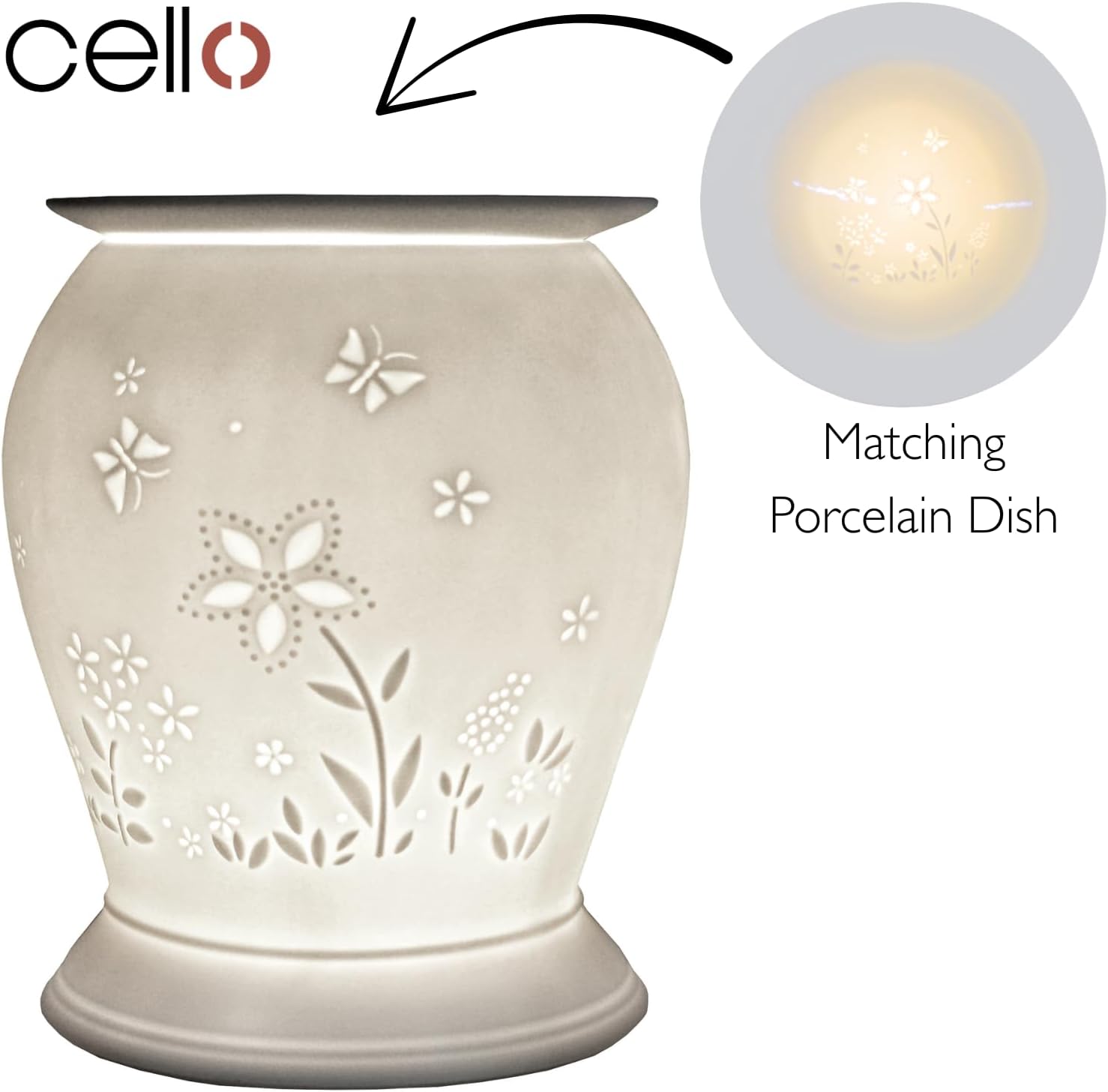 Thumbnail 3 de Cello Porcelain Barrel Electric Wax Melt Burner with 3D Projection – Flower Pattern