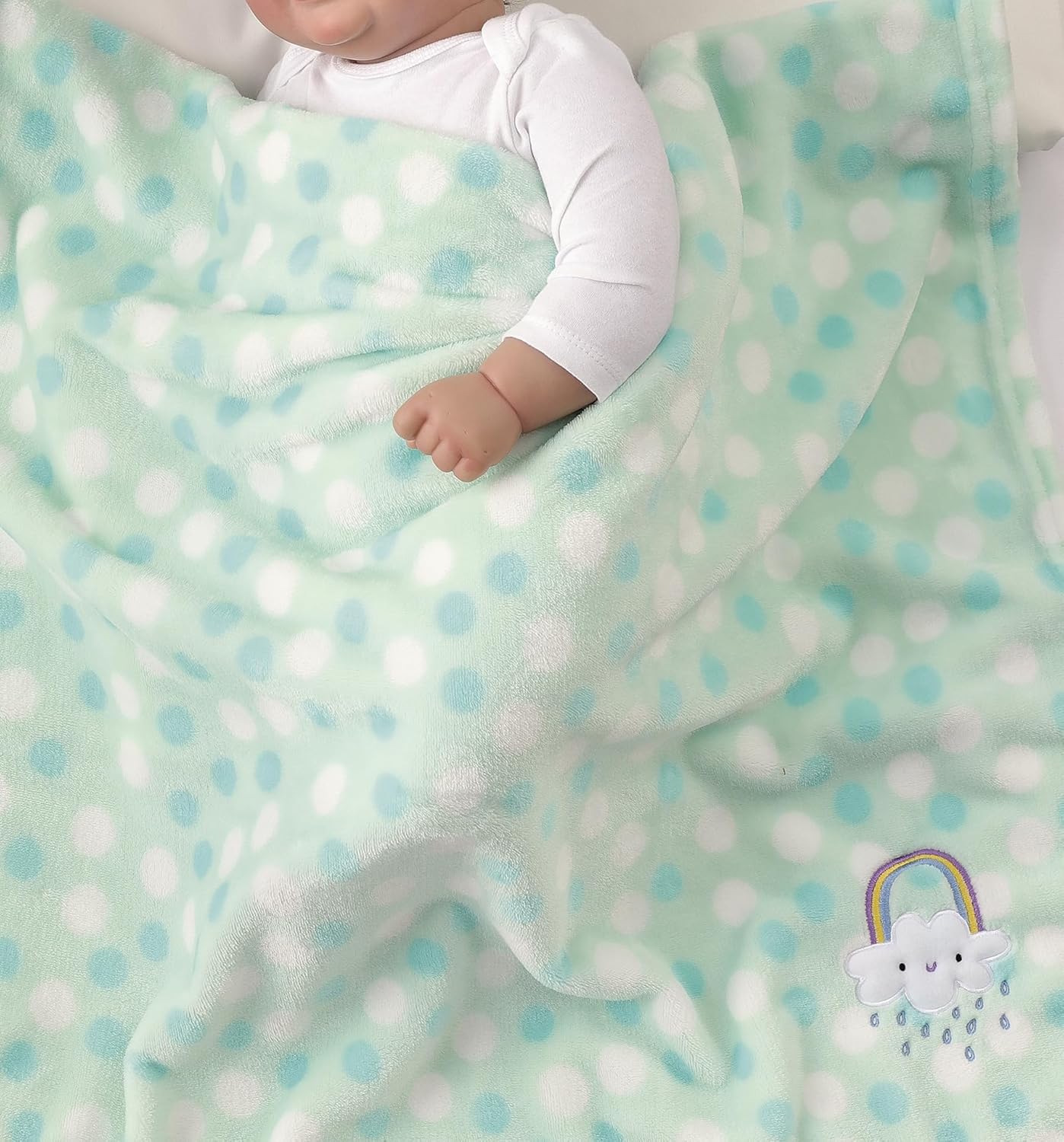 Thumbnail 2 de CREVENT Soft Baby Blanket for Newborn - 75x100 cm Green Rainbow, Fleece Plush Pram Blanket