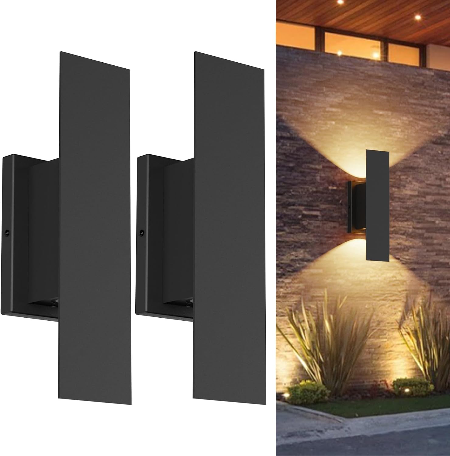 Detalle de Aipsun HW507 Outdoor LED Up/Down Wall Sconces, 2-Pack, Black, 3000K, IP65