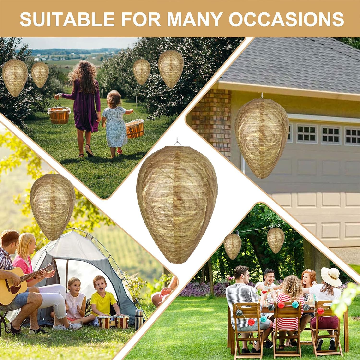 Thumbnail 6 de KSRDOVSA Hanging Wasp Nest Decoys, 4-Pack Paper Outdoor Deterrents