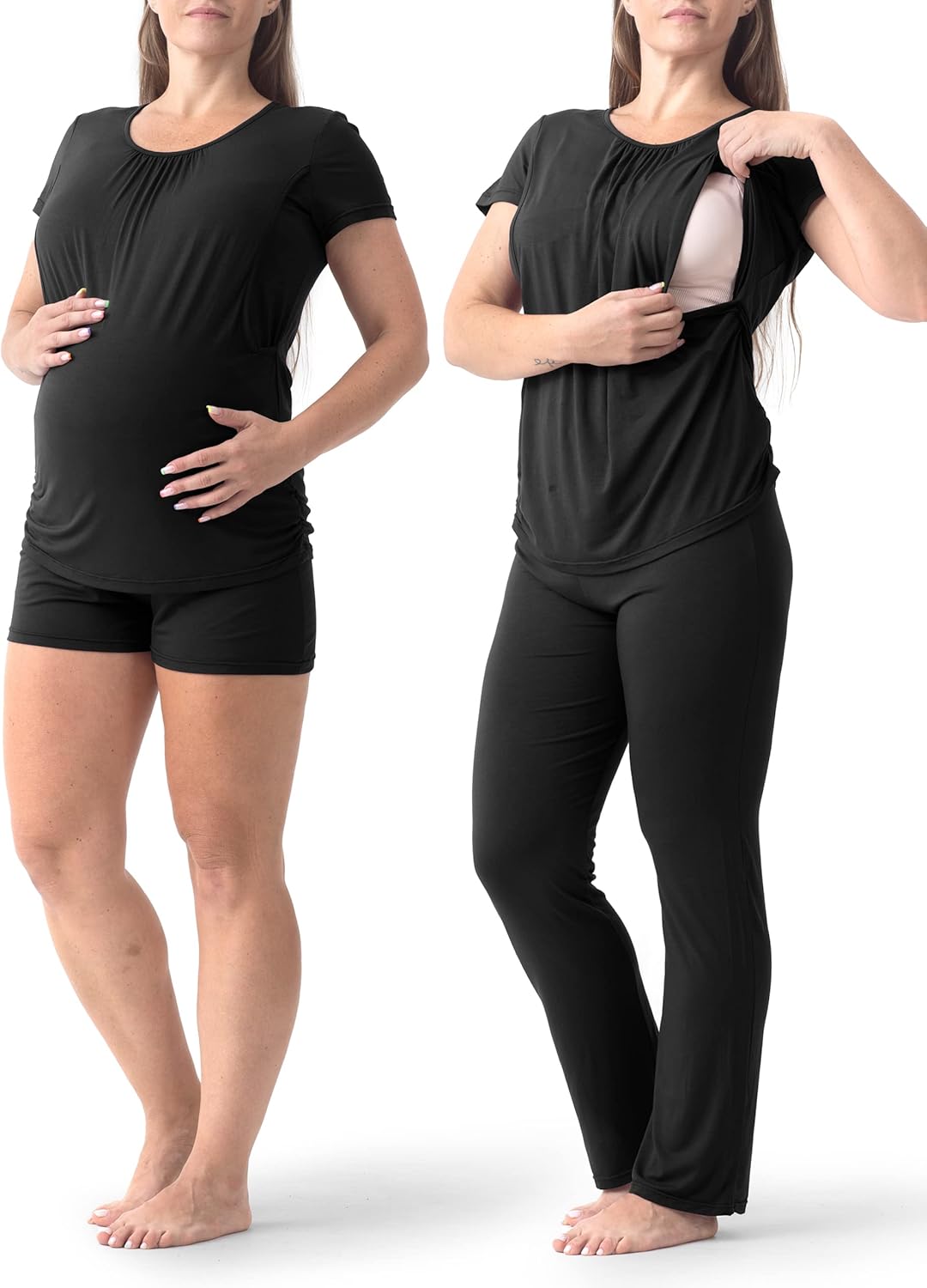 Thumbnail 3 de SUNNYBUY Damen Umstandsmode Stillpyjama-Set – 3-teiliges Stillpyjama-Set mit Kurzarm-Shirt, Shorts und Schlafhose