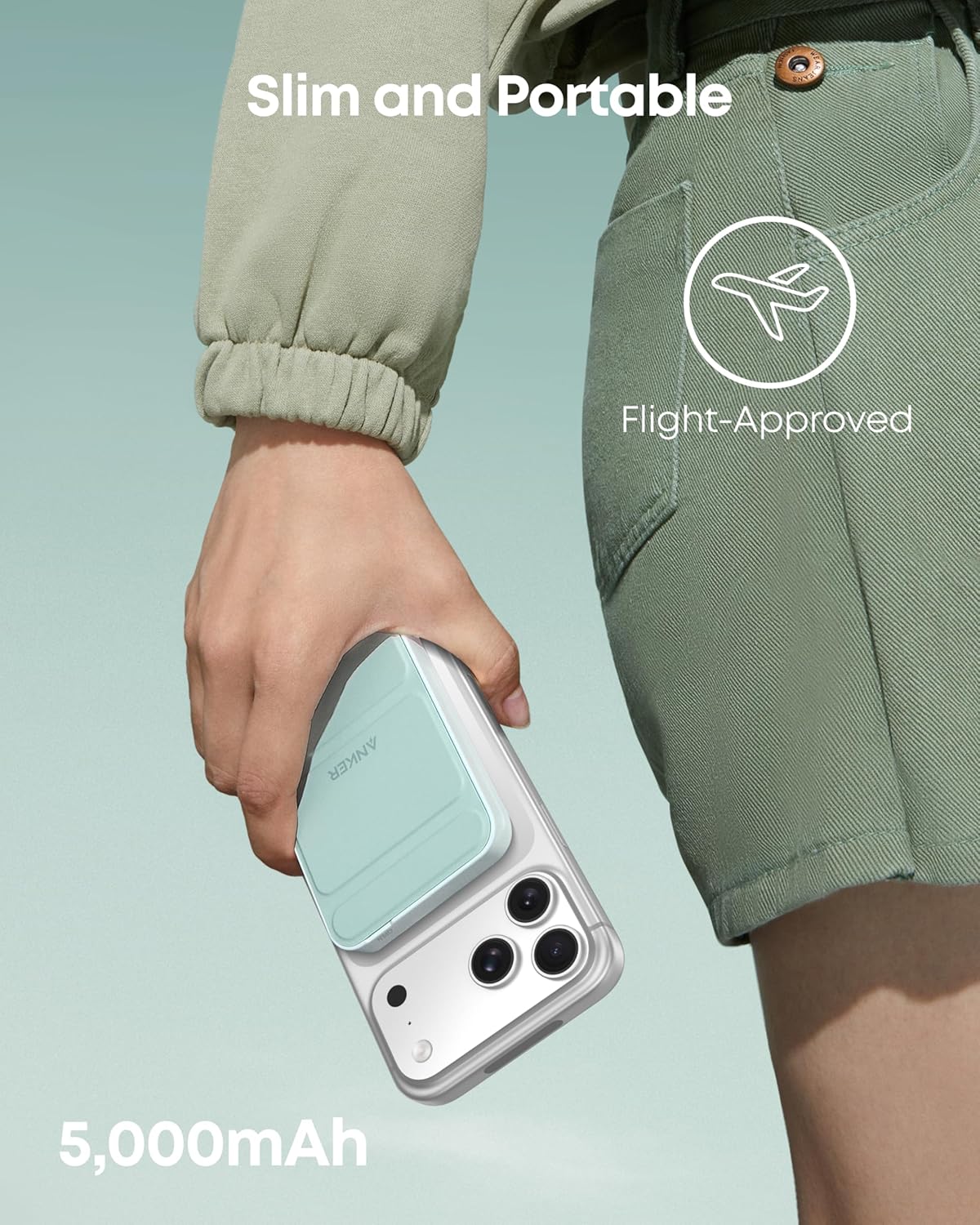 Detalle de Anker 622 MagGo magnetisk powerbank, 5 000 mAh med USB-C och vikbart stöd