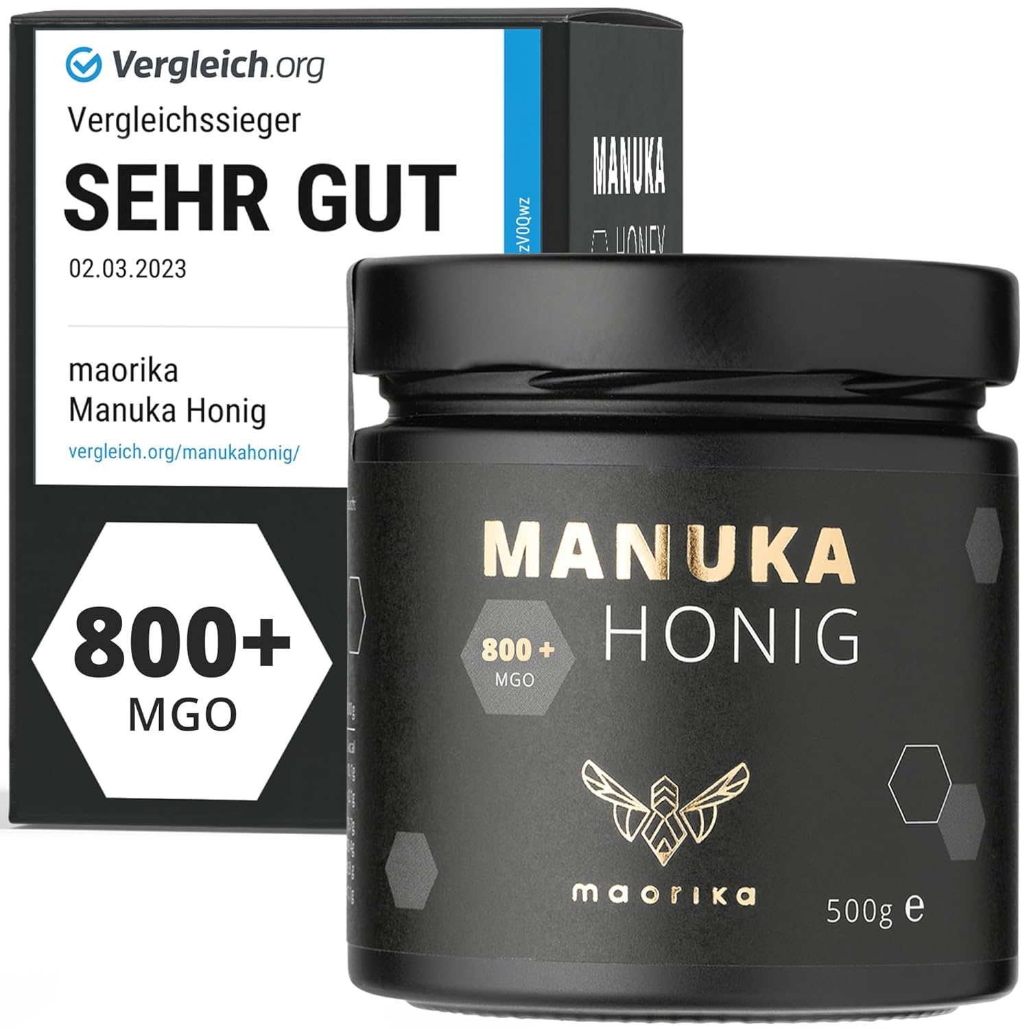 Detalle de maorika Manuka Honig 800 MGO + 500 g im Glas – laborgeprüft, zertifiziert aus Neuseeland (lichtundurchlässig)