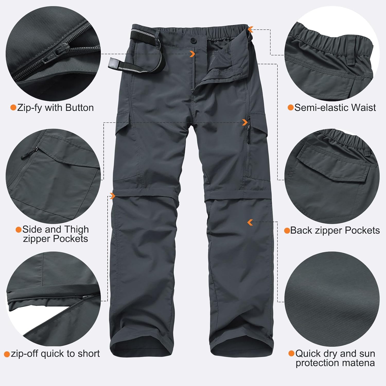 Detalle de Jessie Kidden Hiking Trousers for Men: Convertible, Quick-Dry & UPF 50+