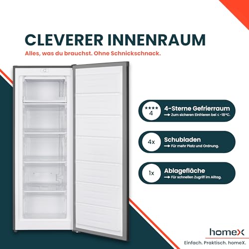 Thumbnail 3 de homeX FS1682E-S Gefrierschrank – 168 L Nutzinhalt, leiser Frei- stehender Tiefkühlschrank in Silber