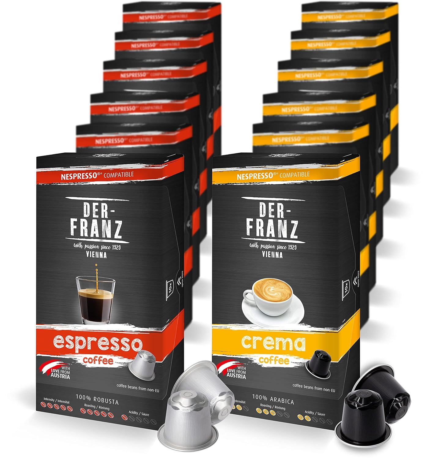 Detalle de Nespresso kompatible Kaffee Kapseln Crema und Espresso Pack – Intensität 5/5, 12 x 10 Kapseln