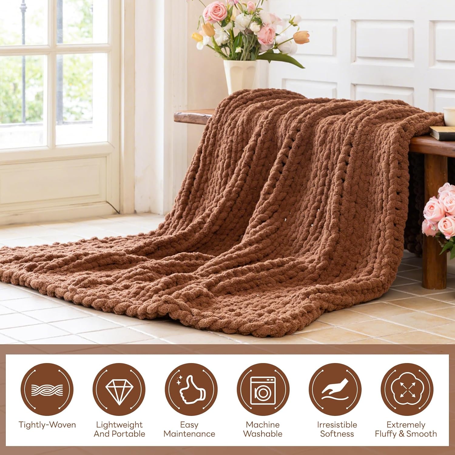 Detalle de Larexius Chunky Knit Blanket - 40 x 50 Luxury Woven Knit Throw
