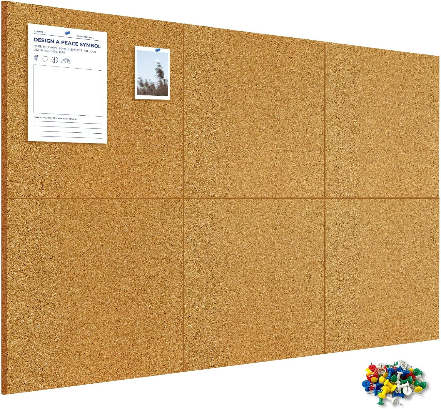 Detalle de AMUSIGHT Cork Board Tiles, 6-Pack, 12 x 12 Inch, 0.35-Inch Thick