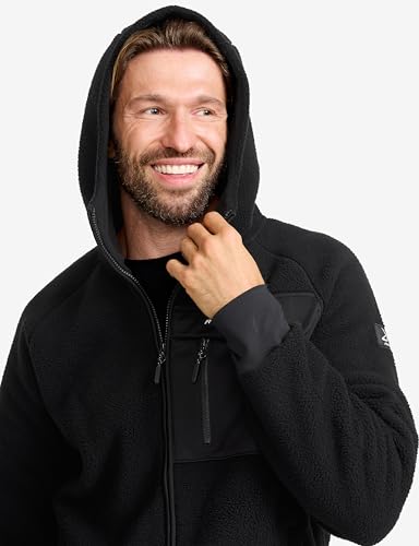 Detalle de RevolutionRace Sherpa Hoodie für Herren – Outdoor-Fleecejacke in Caviar, XL