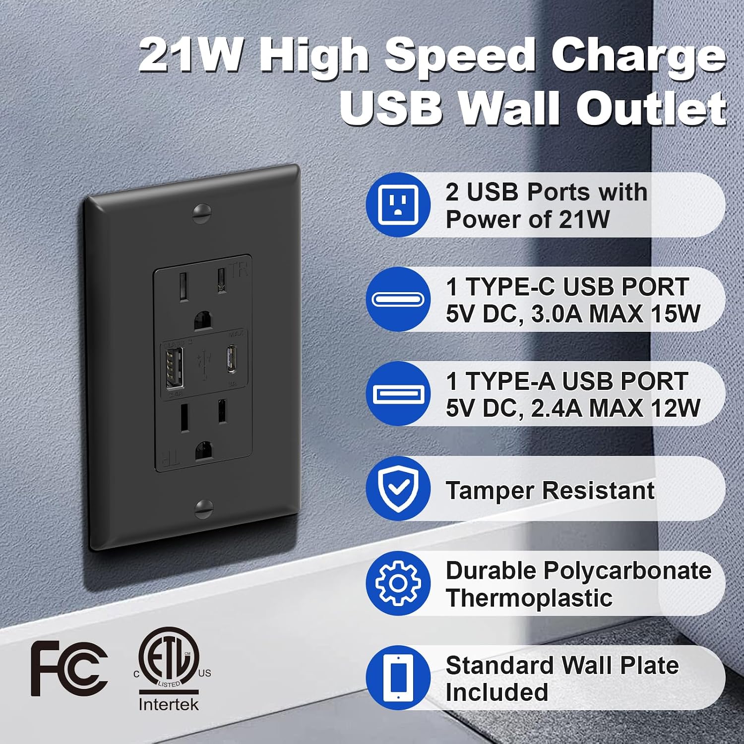 Detalle 2 de ThunderWay USB Wall Outlet, 15 Amp