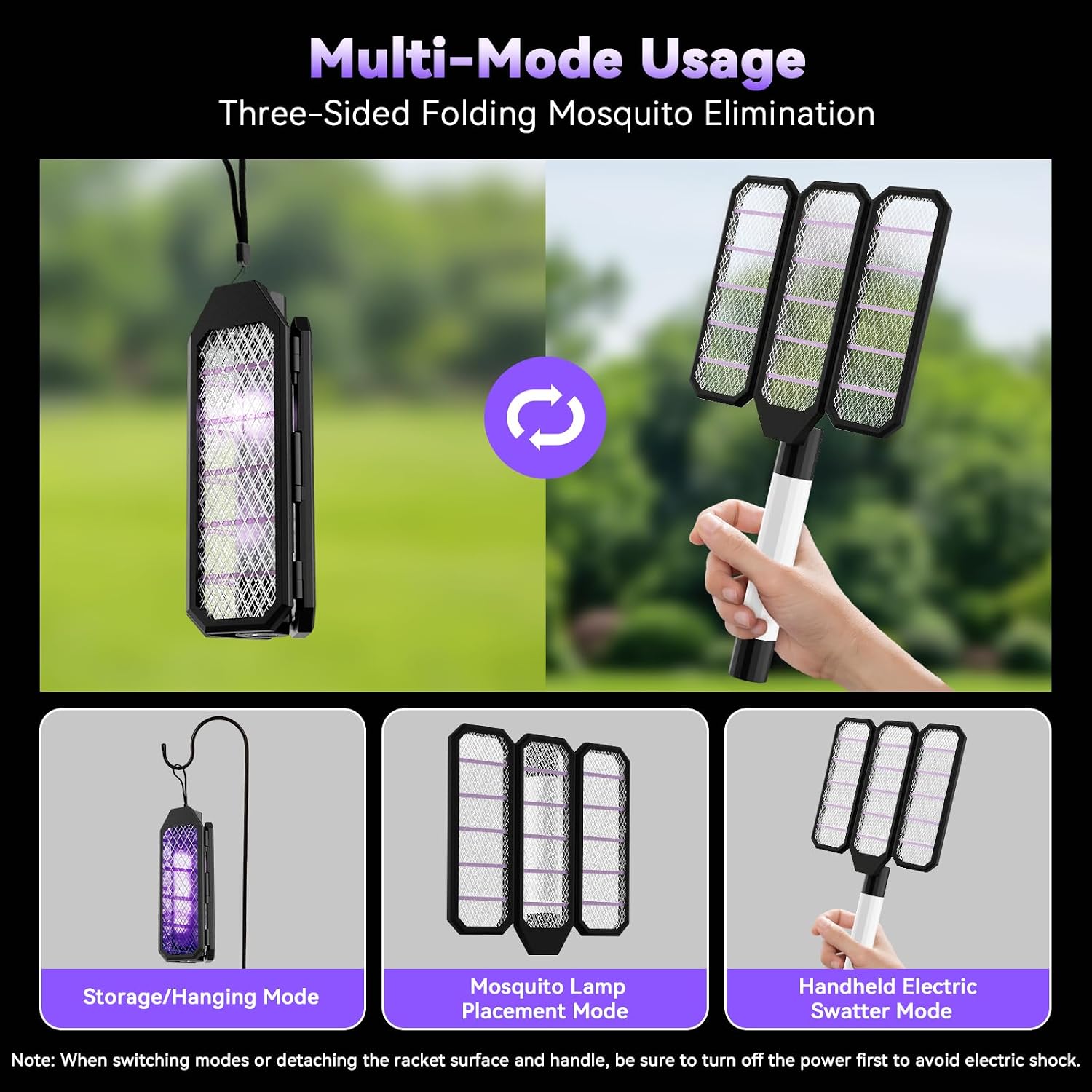 Thumbnail 1 de 2 in1 Lampe Anti Moustique USB Rechargeable – Lampe/Raquette Pliable pour l’intérieur et l’extérieur