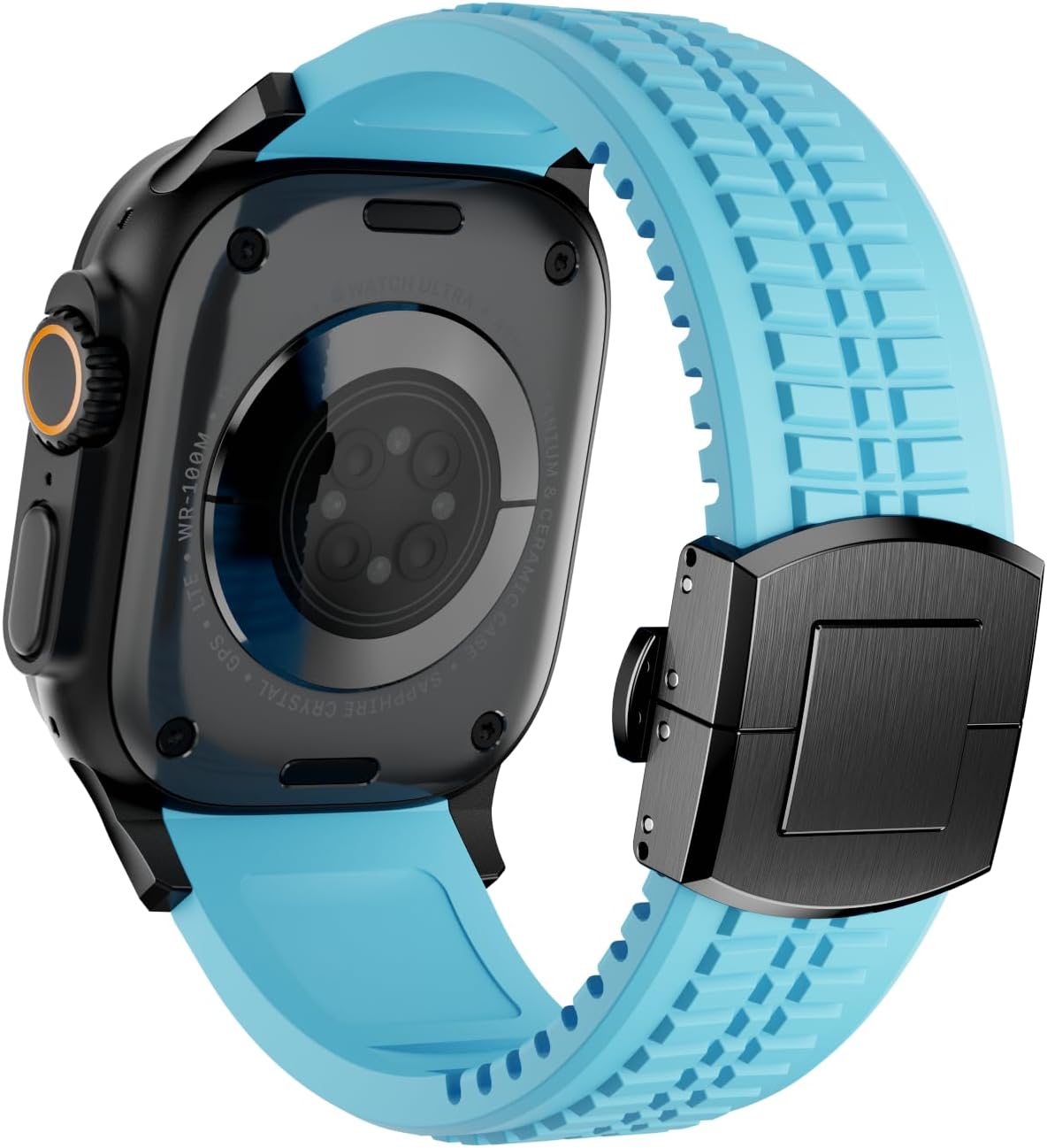 Detalle de VKEOO modern silicone watch band with folding buckle for Apple Watch Ultra 2/Ultra and Series 10–7 (44mm–49mm)