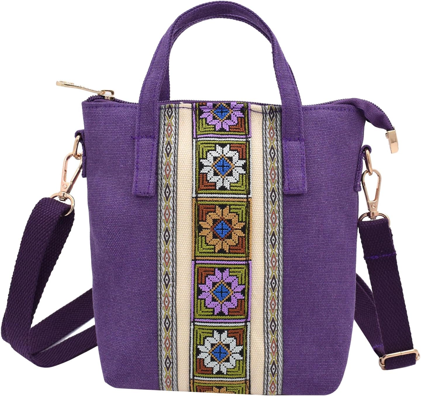 Detalle de TeeYee Damen Klein Boho Canvas Umhängetasche mit Stickerei – Mini Crossbody Bag, abnehmbarer Schultergurt