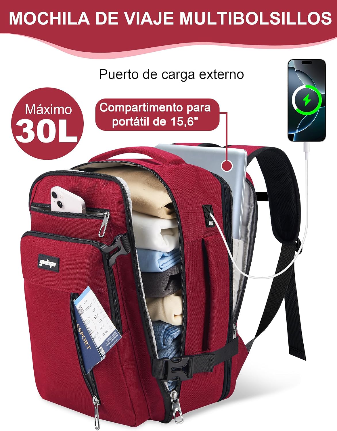 Thumbnail 3 de YOKGO Mochila Viaje Cabina 40x30x20 Expandible 30L
