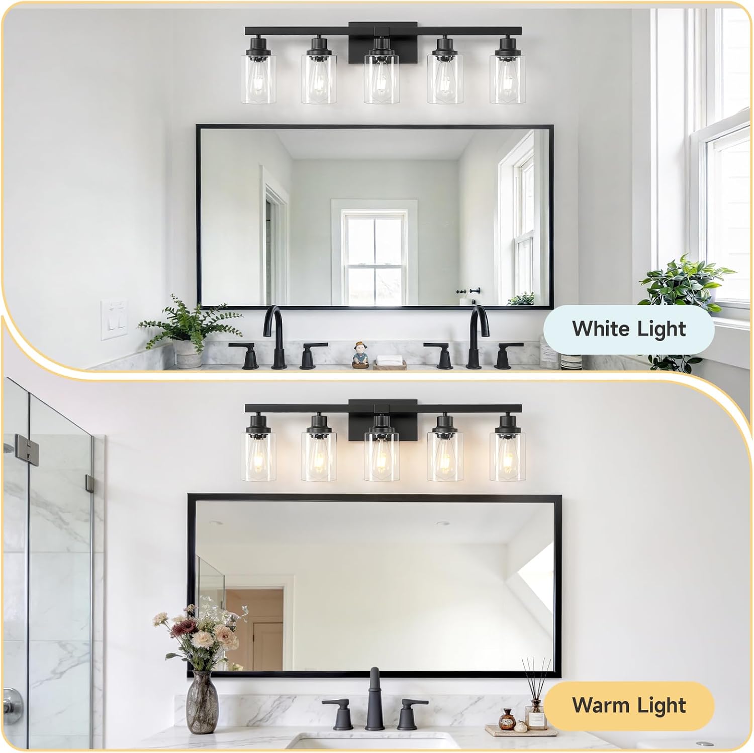 Thumbnail 6 de DIKAIDA 5-Light Black Bathroom Vanity Light with Clear Glass Shades