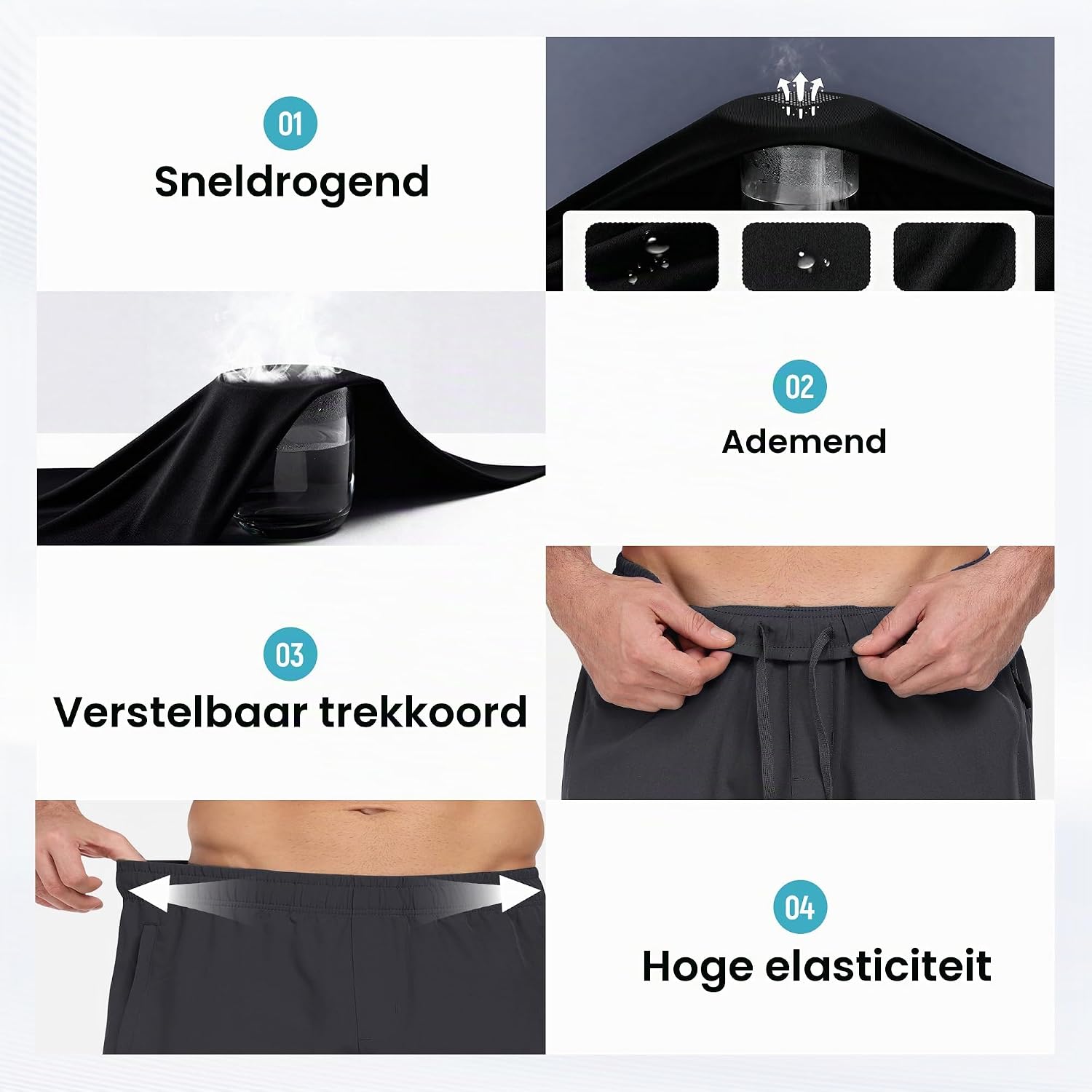 Detalle de JOVCOVL korte sportshorts voor heren, licht en sneldrogend met ritszakken
