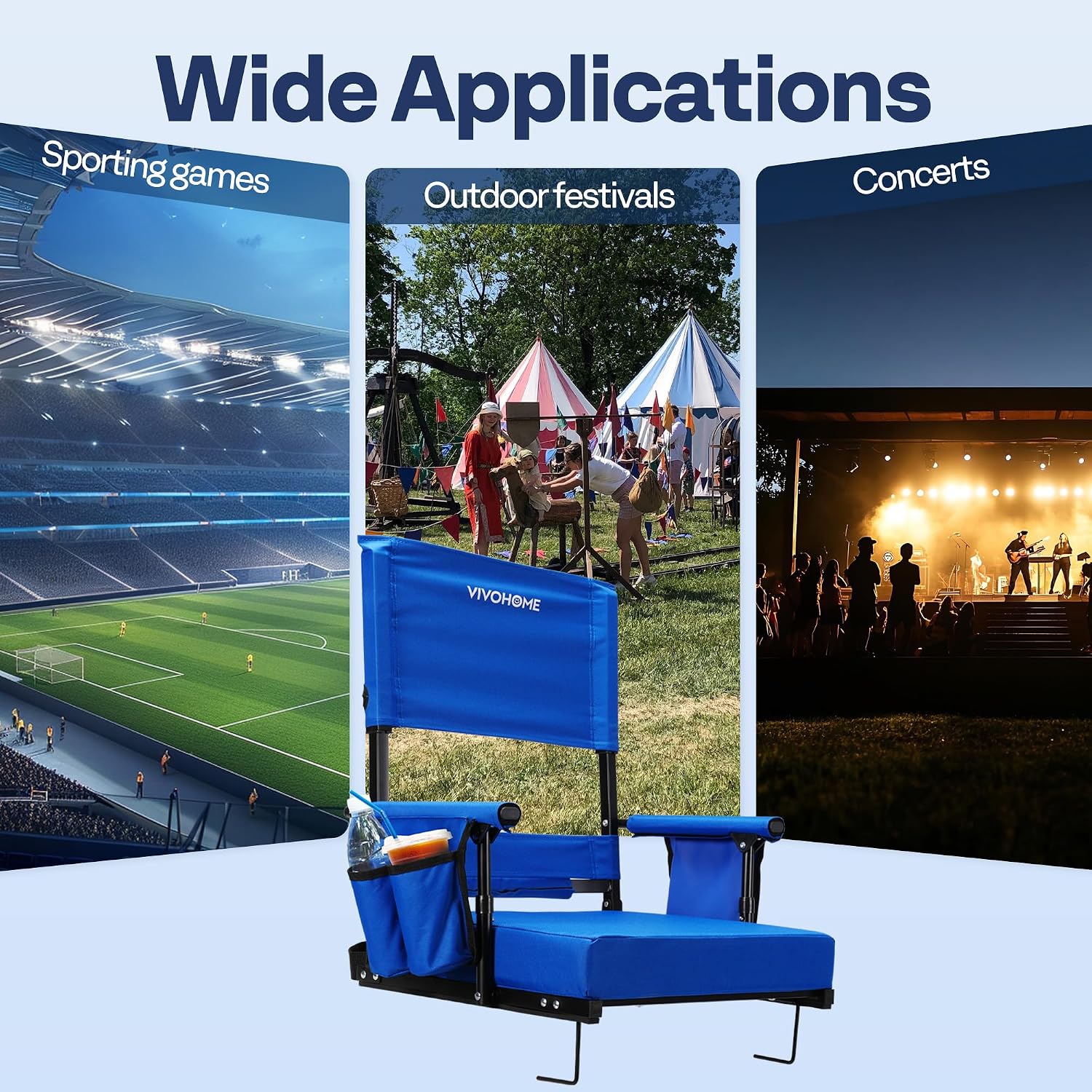 Thumbnail 6 de VIVOHOME Adjustable High-Back Stadium Seat with Cushion and Cup Holders
