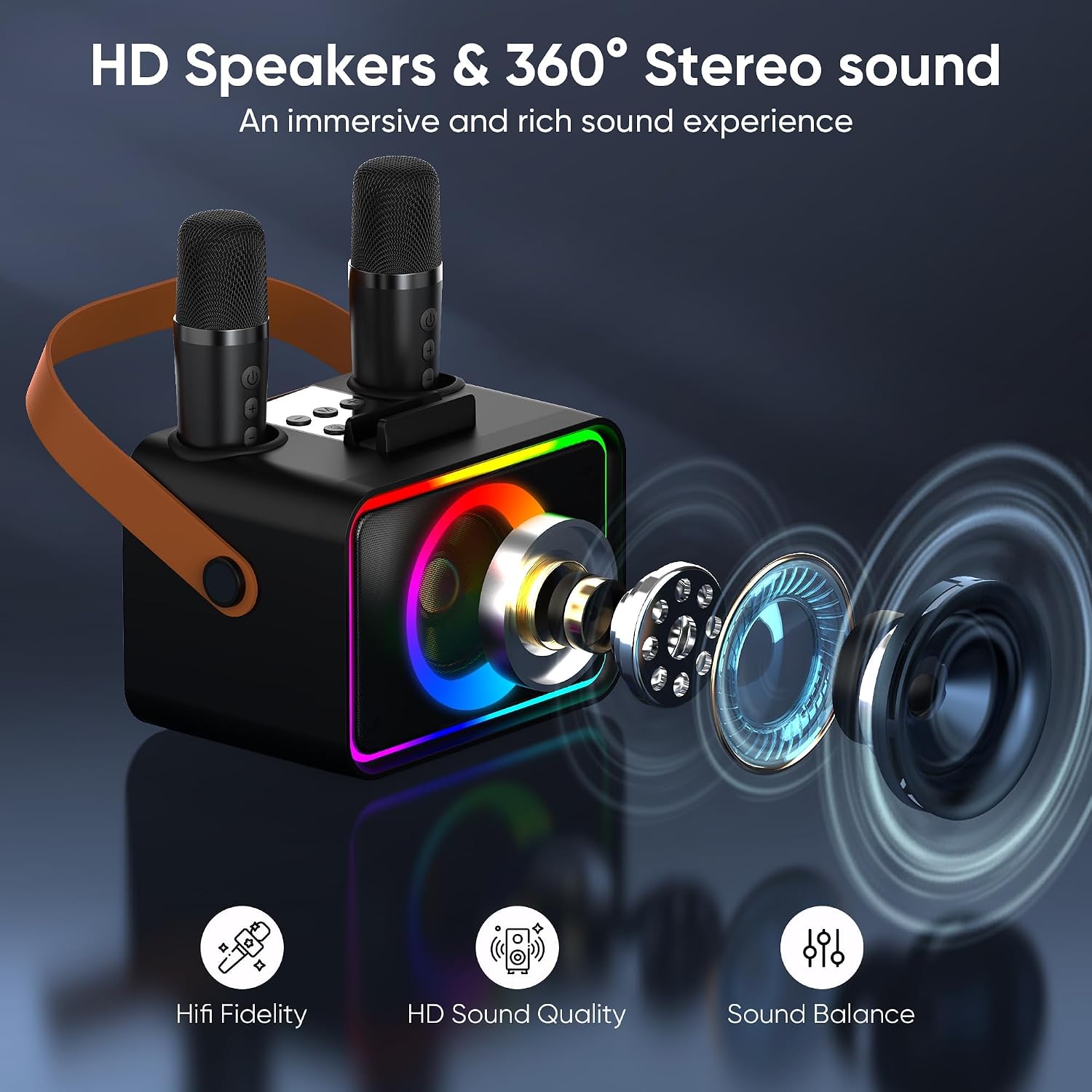 Detalle de Wowstar Karaoke Machine 2: Portable Bluetooth Karaoke Speaker with 2 mics and Disco Lights