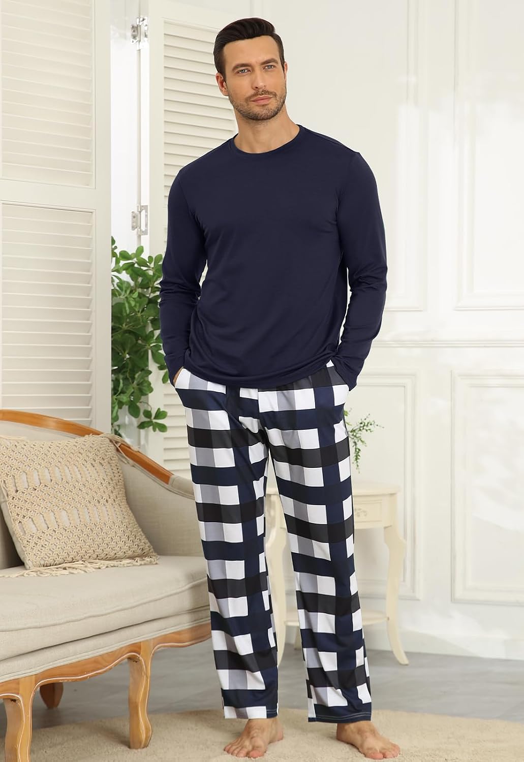 Detalle de KUYIGO Mens Pajamas Set Long Sleeve 2 Piece – Comfortable, Versatile Loungewear