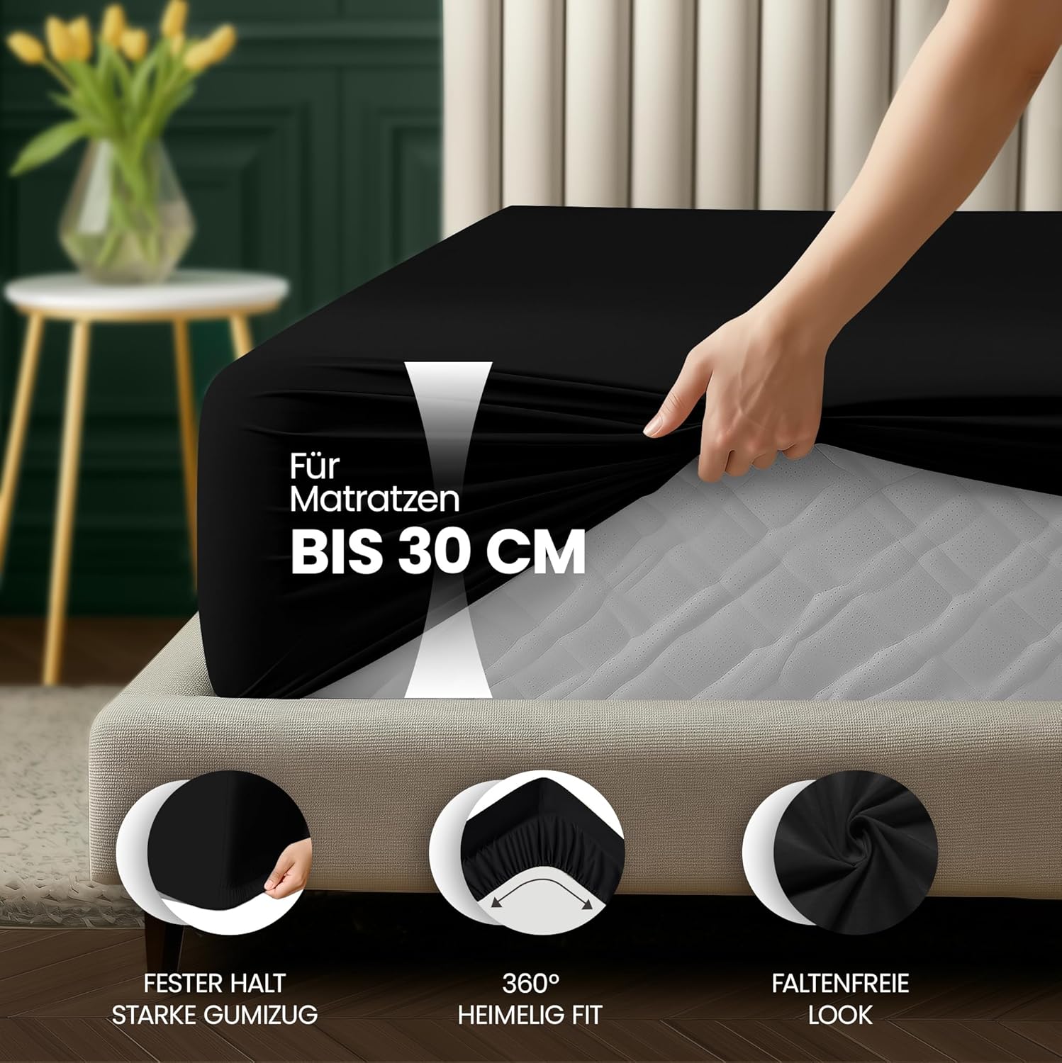 Thumbnail 3 de Utopia Bedding Spannbettlaken 140x200 cm bis 30 cm Taschenhöhe – schwarz, gebürstete Mikrofaser (OEKO-TEX)