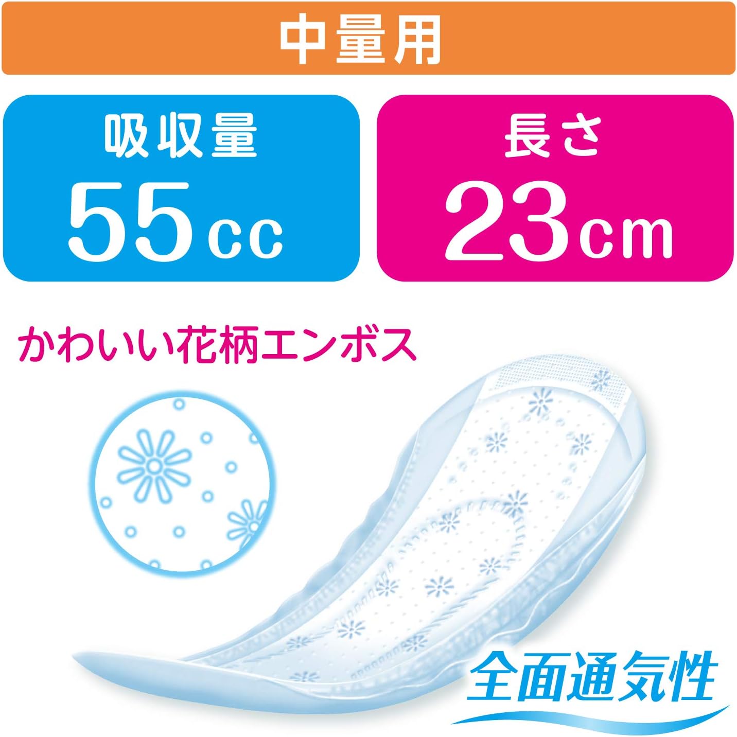 Detalle 2 de ポイズ 肌ケアパッド 女性用吸水パッド 55cc・23cm 中量用 28枚×6パック