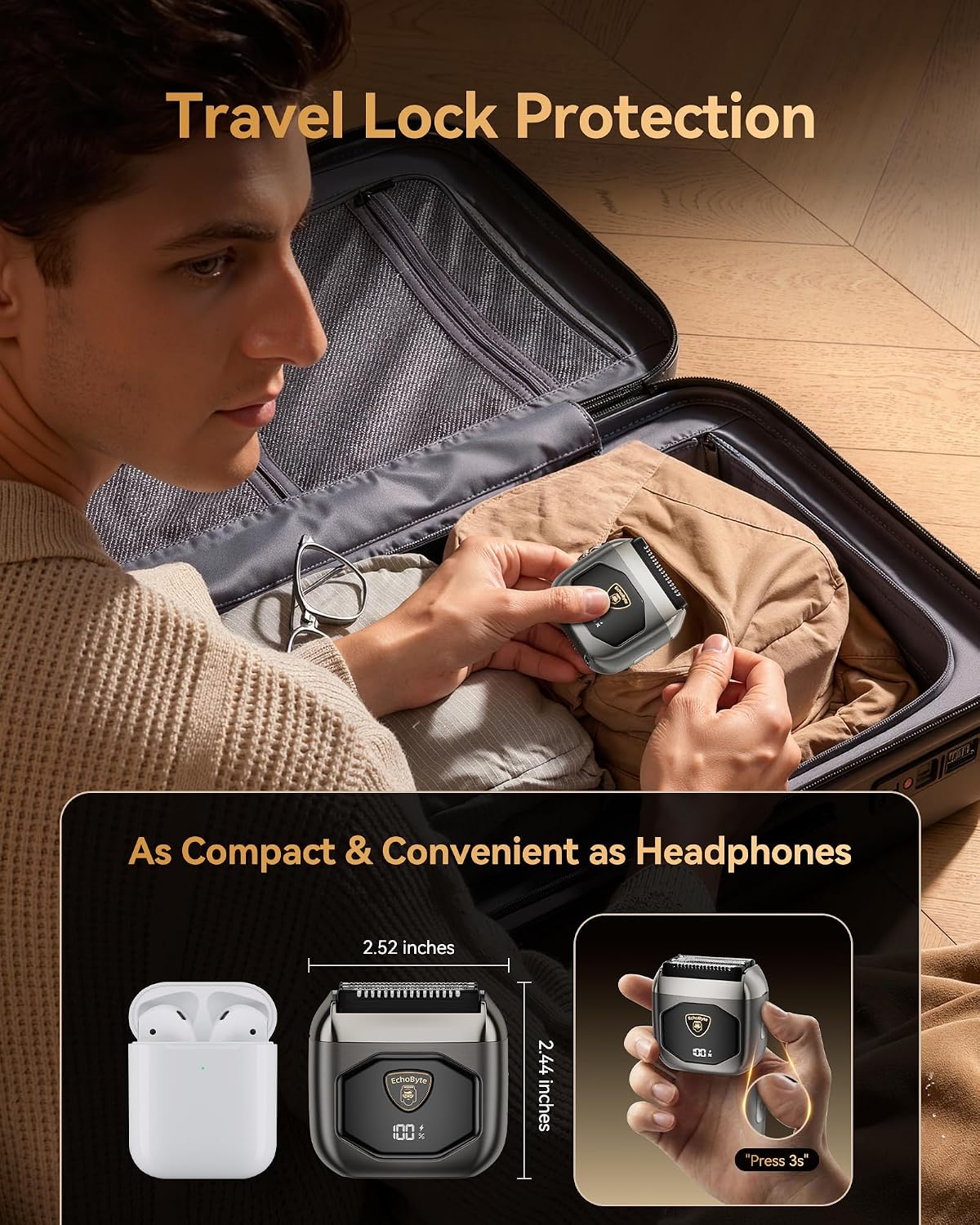 Thumbnail 5 de EchoByte Full Metal Electric Foil Shaver for Men: 4 Floating Blades, IPX7, 120-Min Runtime, USB-C