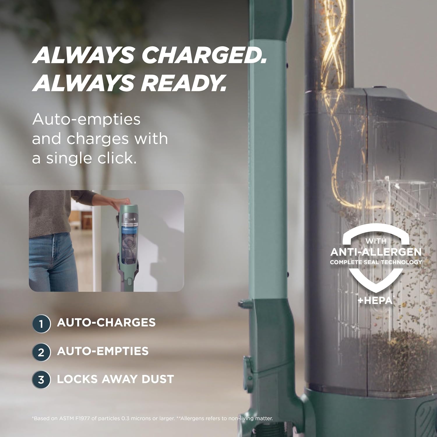 Detalle de Shark PowerDetect Speed Plus Clean & Empty Cordless Stick Vacuum (IA3243) — Frosted Sage