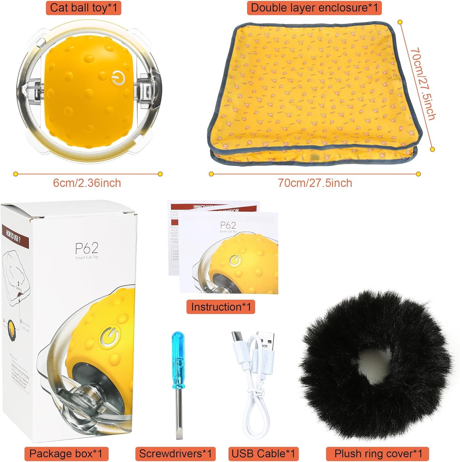 Thumbnail 5 de Iokheira Jouet Chat Interactif automatique à balle rechargeable (silencieux) – Jaune