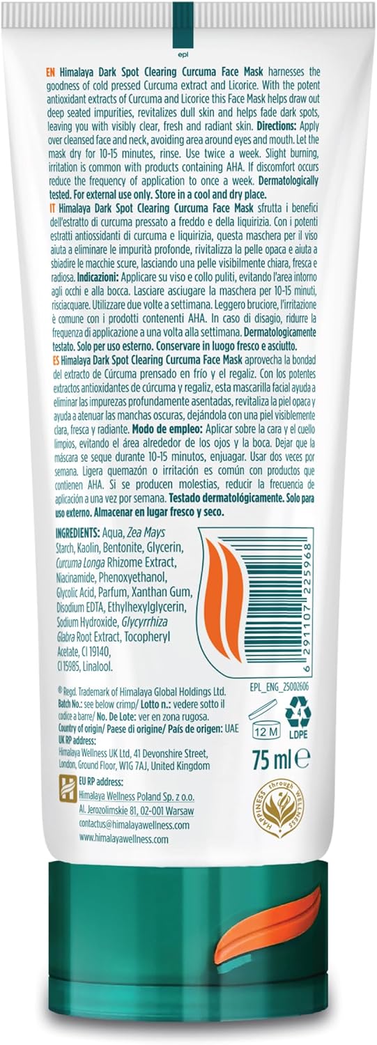 Detalle de Himalaya Maschera alla curcuma per eliminare le macchie scure e ridurre i pori – 75ml