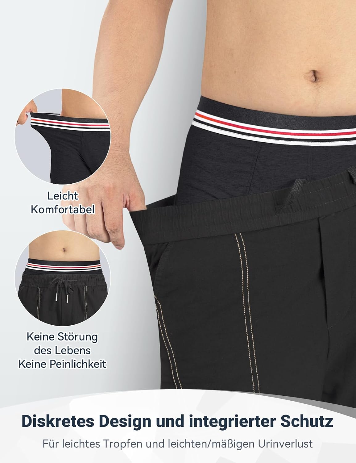 Detalle 2 de Carer 3 Stück Herren-Boxershorts für Inkontinenz – waschbar, 80 ml Saugkapazität, Baumwolle