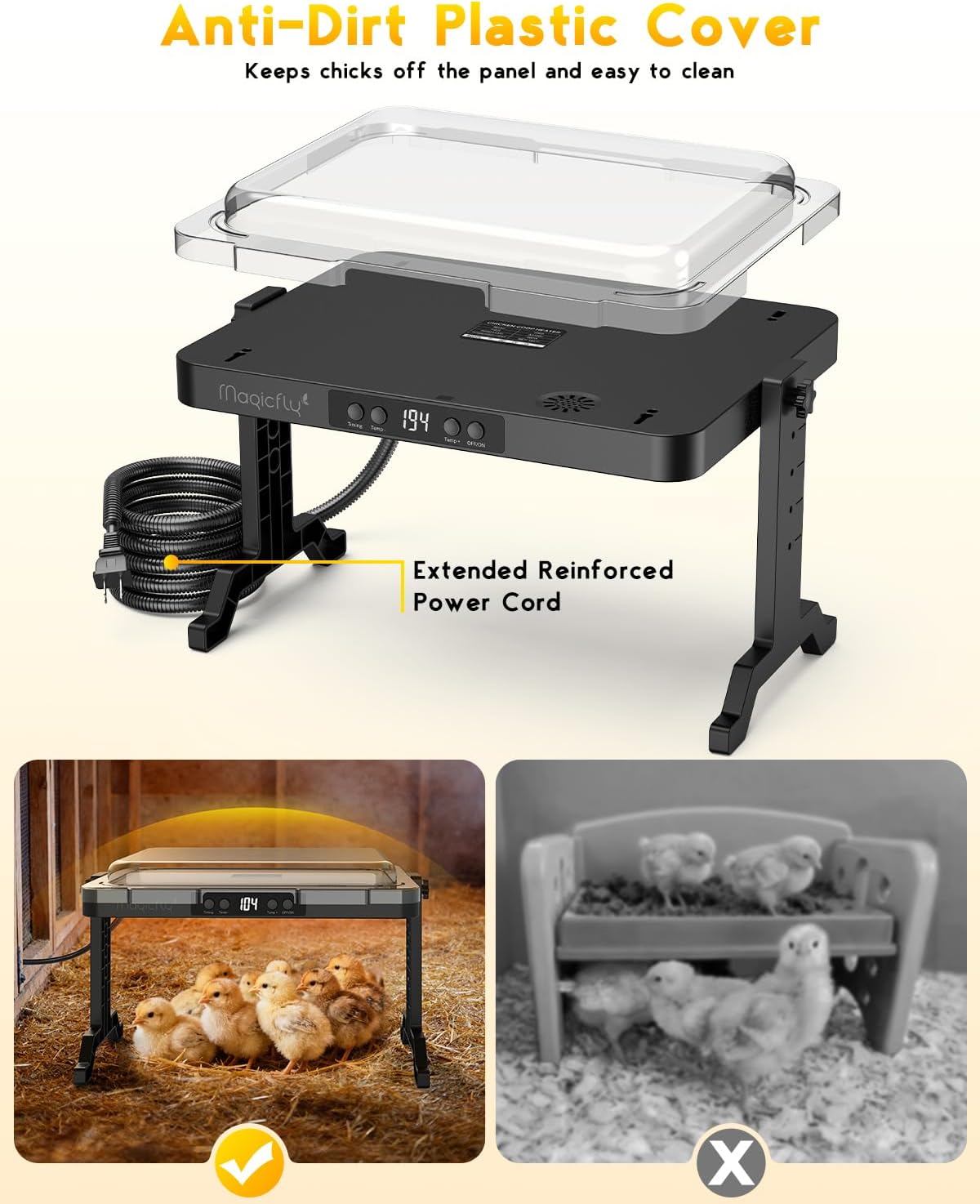 Thumbnail 1 de Magicfly 200W Adjustable Chick Brooder Plate with Remote — Safe, Adjustable Heating for Chicks to Adults
