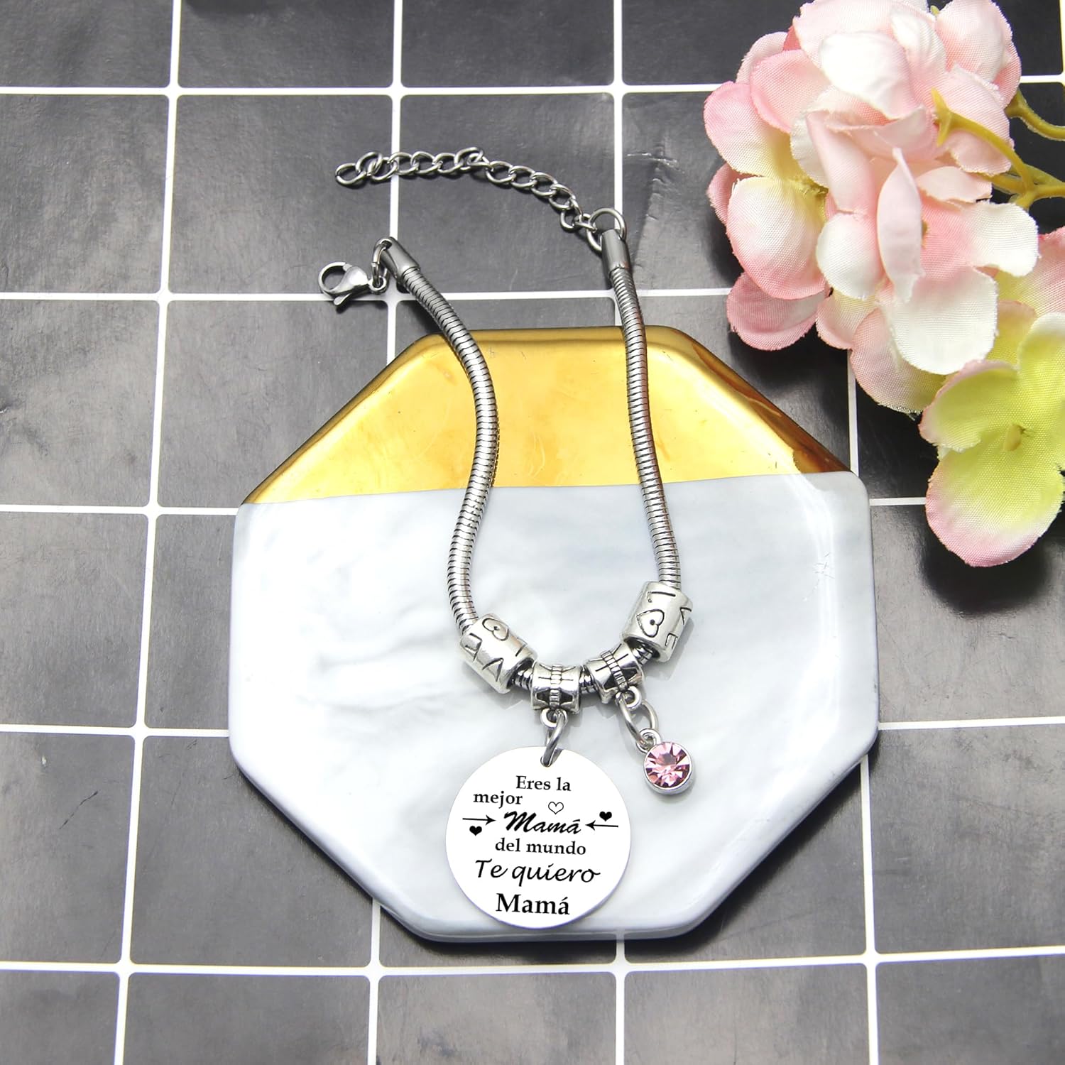 Thumbnail 4 de FGHJK Pulsera de mamá en acero inoxidable para el Día de la Madre (ajuste 17 cm + 3 cm)