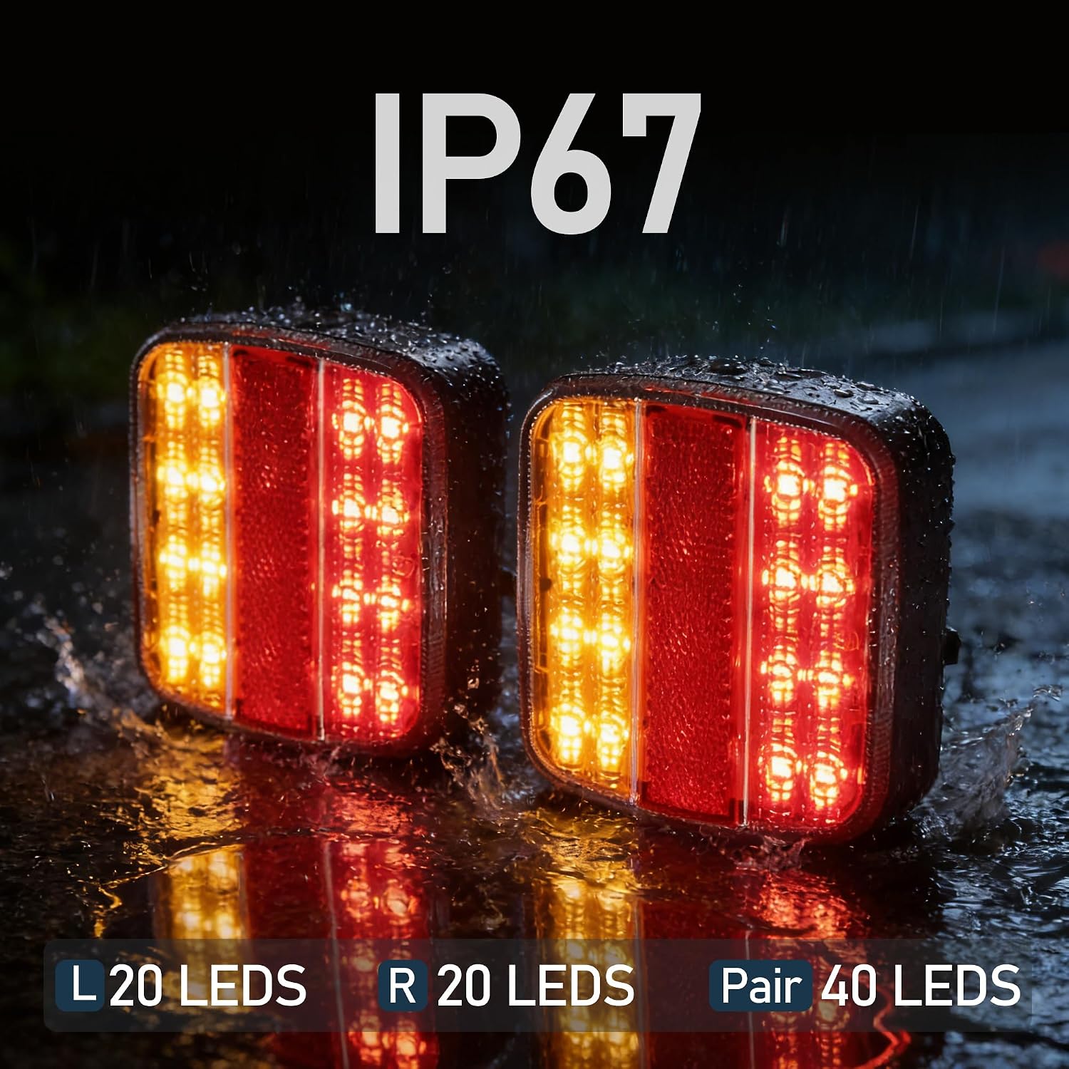 Detalle de DARKGUARD 2 x Square Trailer Rear Lights LED – IP67, 12V/24V