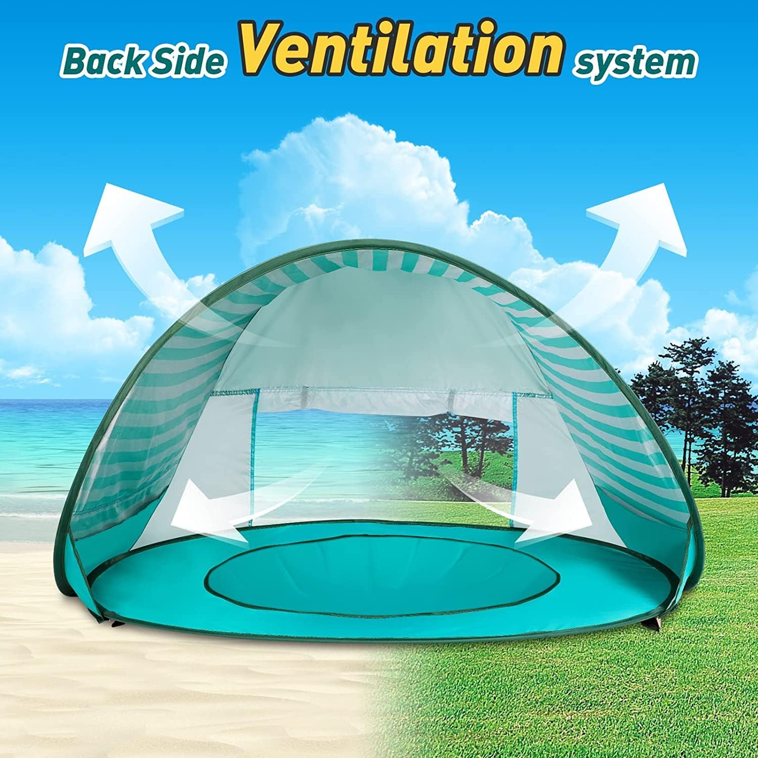 Thumbnail 2 de Pop Up Baby Beach Tent with Automatic Sun Shade, UPF 50+ UV Protection & Mini Pool (Green)