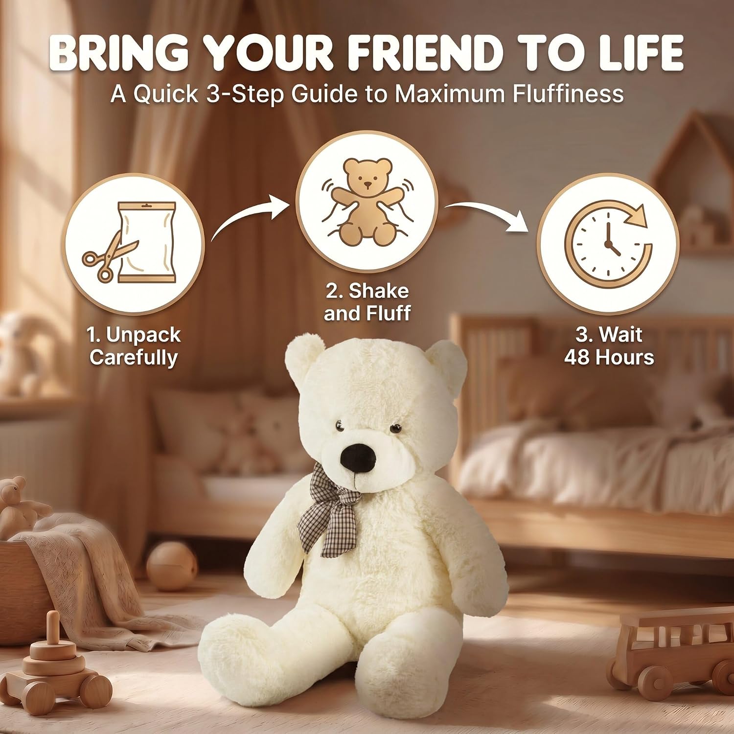 Thumbnail 3 de Feluna Giant Teddy Bear XXL 120 cm, white plush bear with tartan bow