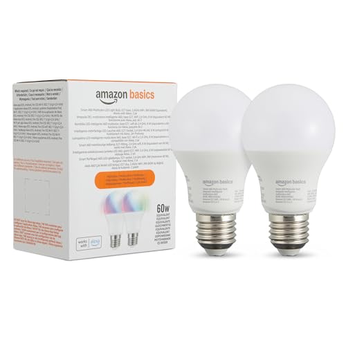 Detalle de Amazon Basics Smart Ampoule LED multicolore (8W équivalent 60W) – lot de 2, culot E27, compatible Alexa uniquement