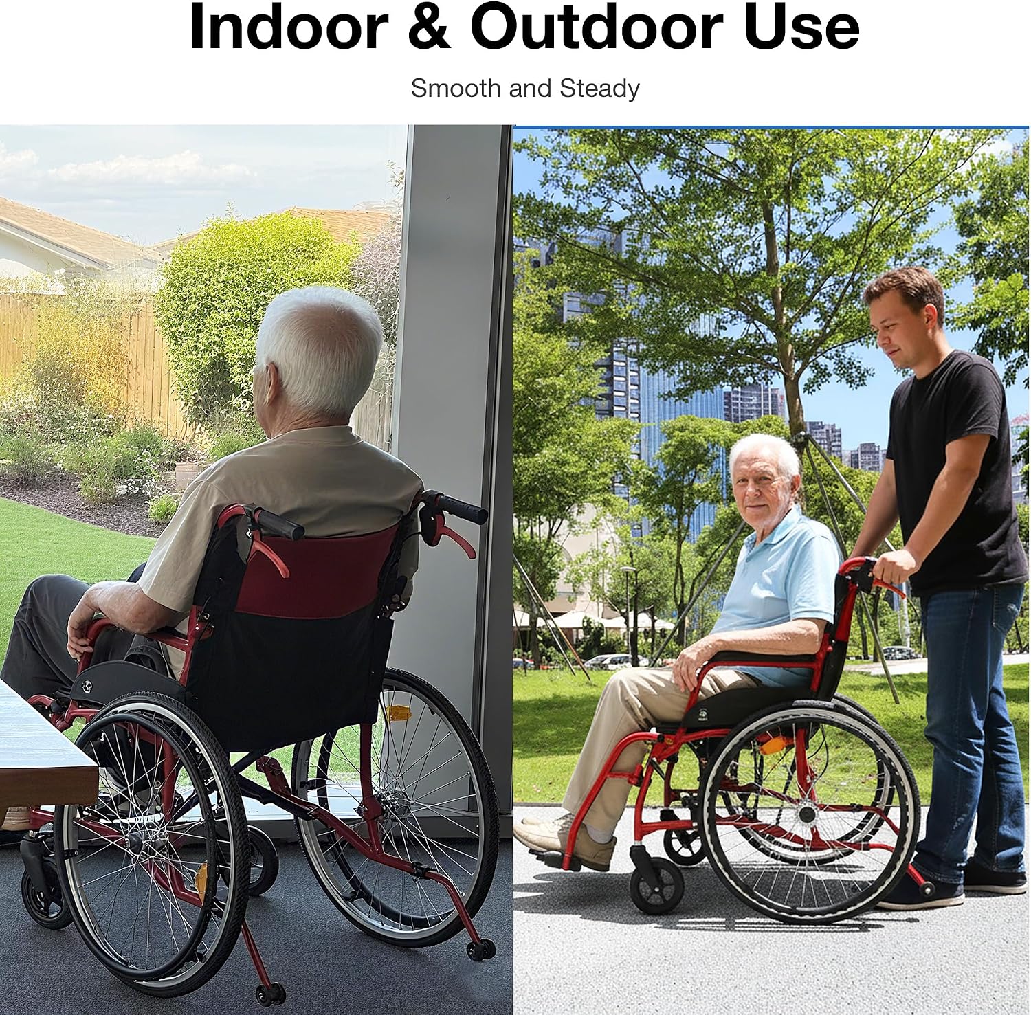 Detalle de WHLICKS A06 Lightweight Folding Wheelchair, 22-Inch Rear Wheels and Swing-Away Footrests
