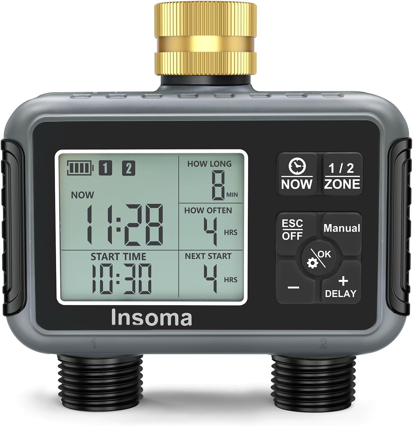 Detalle de Insoma Water Timer with Brass Inlet: Dual-Zone Outdoor Hose Timer for Precise Garden Irrigation