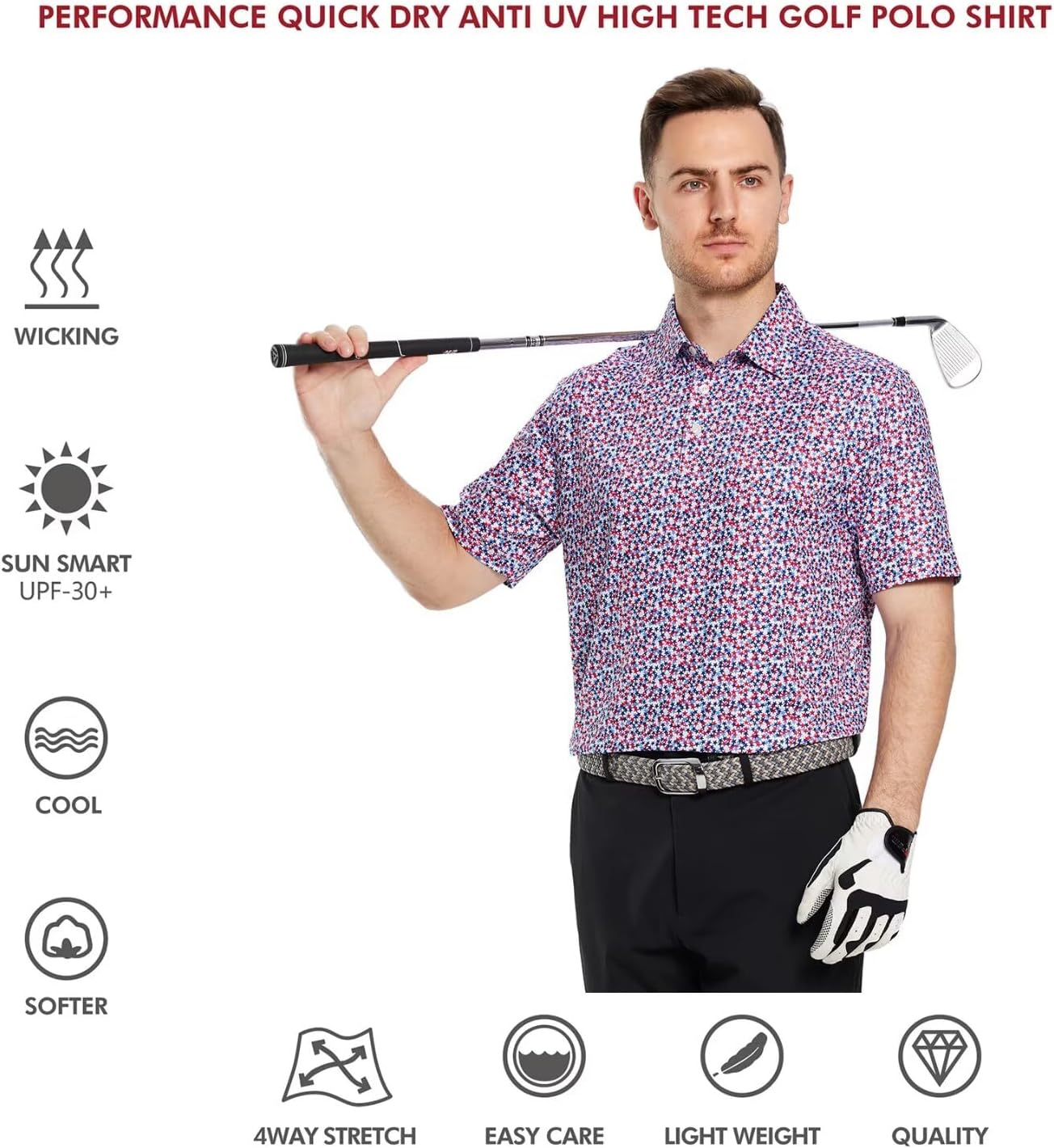 Thumbnail 4 de Golf Shirts for Men Dry Fit Short Sleeve Print Performance Moisture Wicking Polo Shirt
