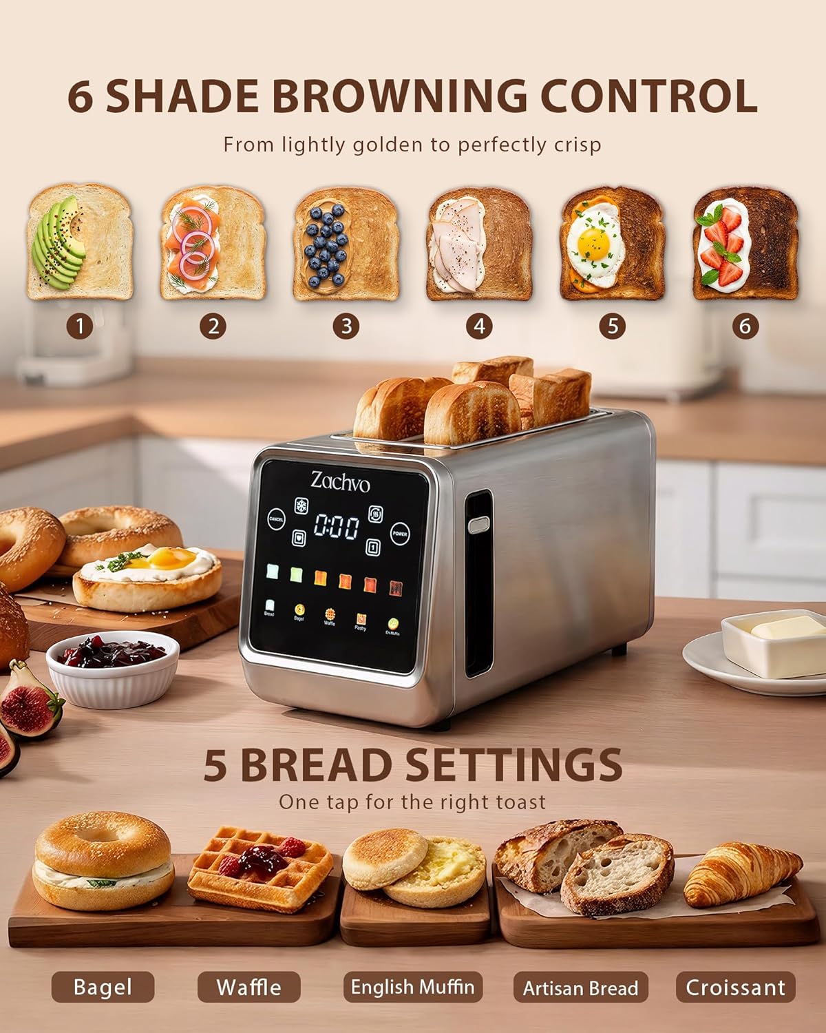 Detalle de 4 Slice Long Slot Toaster with Smart Touchscreen & LED Countdown