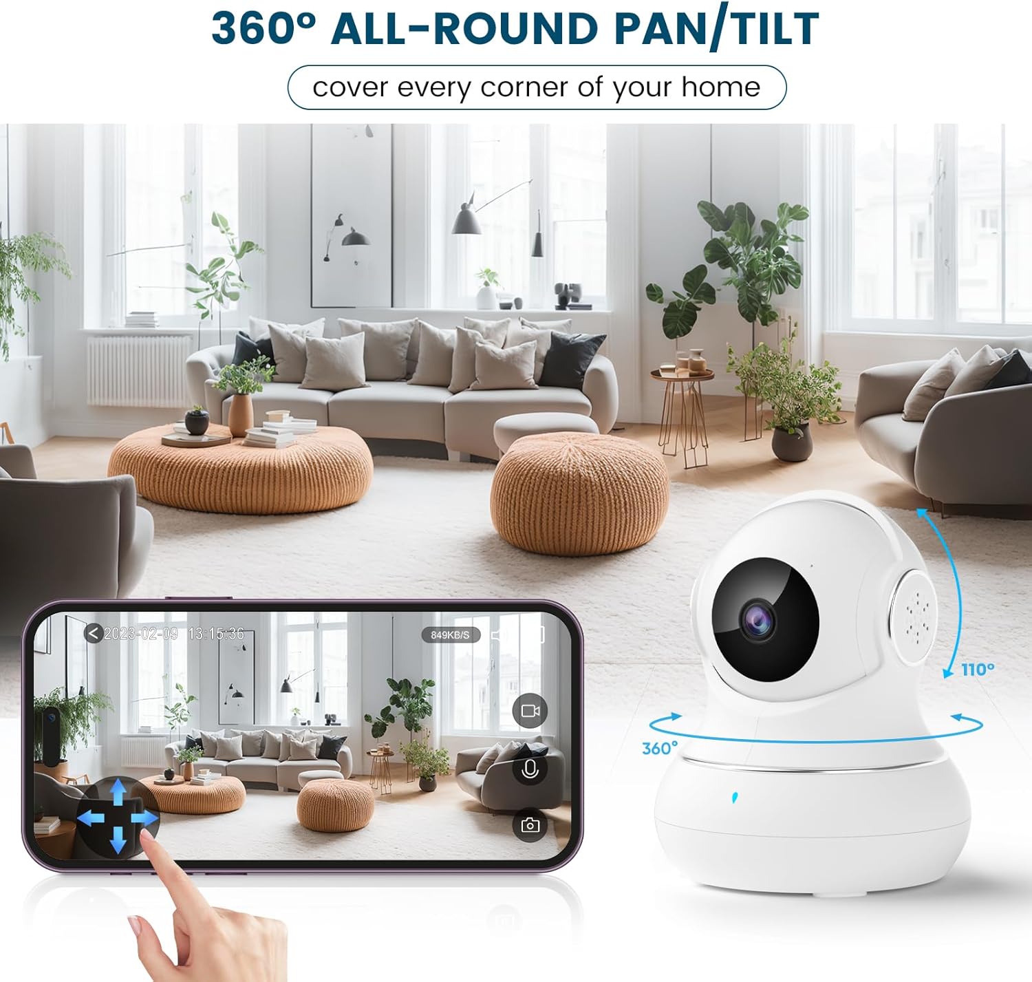 Detalle de litokam Little Elf Indoor Camera (2K) 360° Wi‑Fi Pet Camera with App Control, Two-Way Audio & IR Night Vision