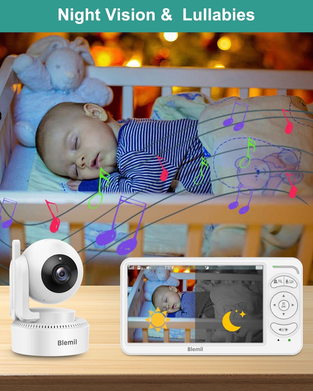 Thumbnail 6 de Blemil BL9064-2 Video Baby Monitor, 6-Inch Split Screen, 2 Cameras, No Wi-Fi