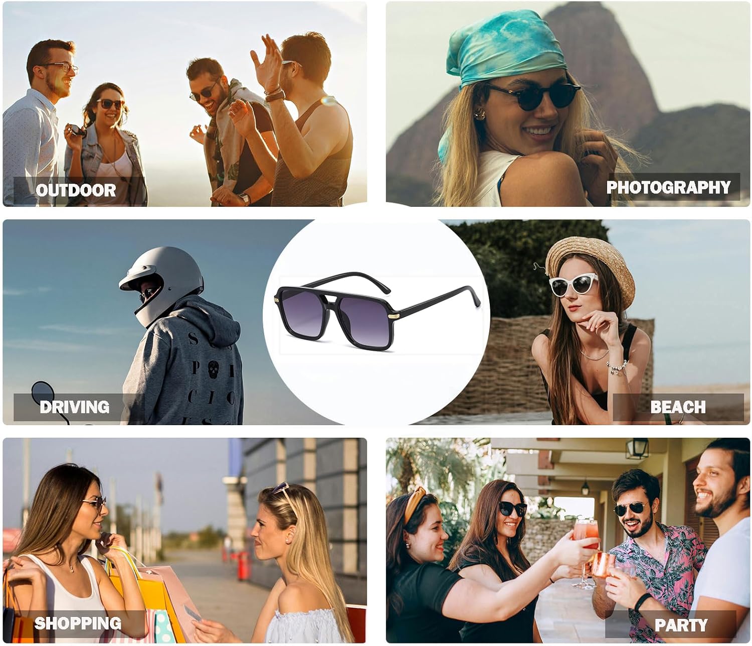 Thumbnail 6 de YAMEIZE 70er Rechteck Sonnenbrille mit Doppelbrücke – UV400, polarisiert, Vintage Pilot Stil