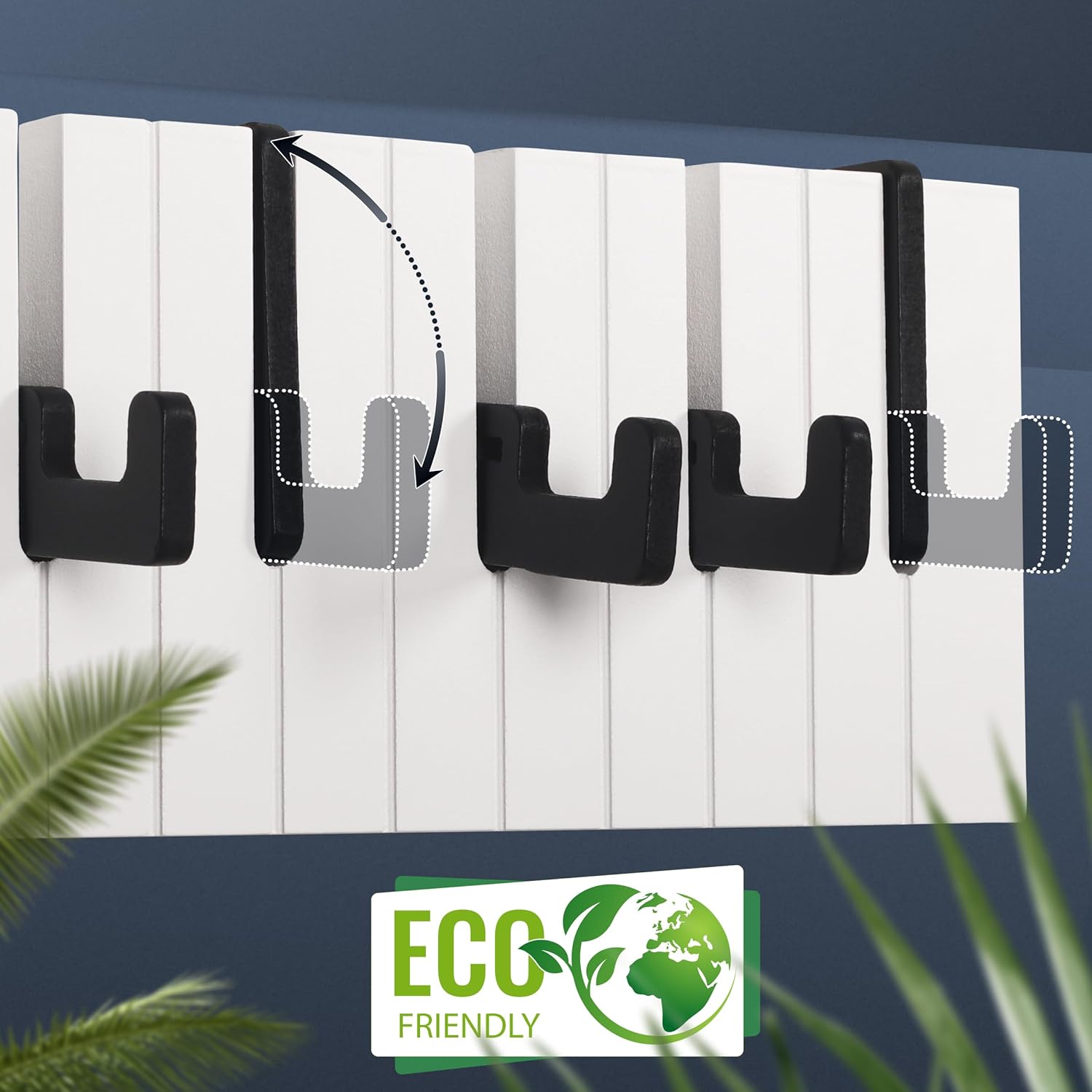 Thumbnail 2 de RICOO Patère murale pour enfants WM1886-M en bois noir et blanc (39 x 15 x 2 cm) avec 8 crochets