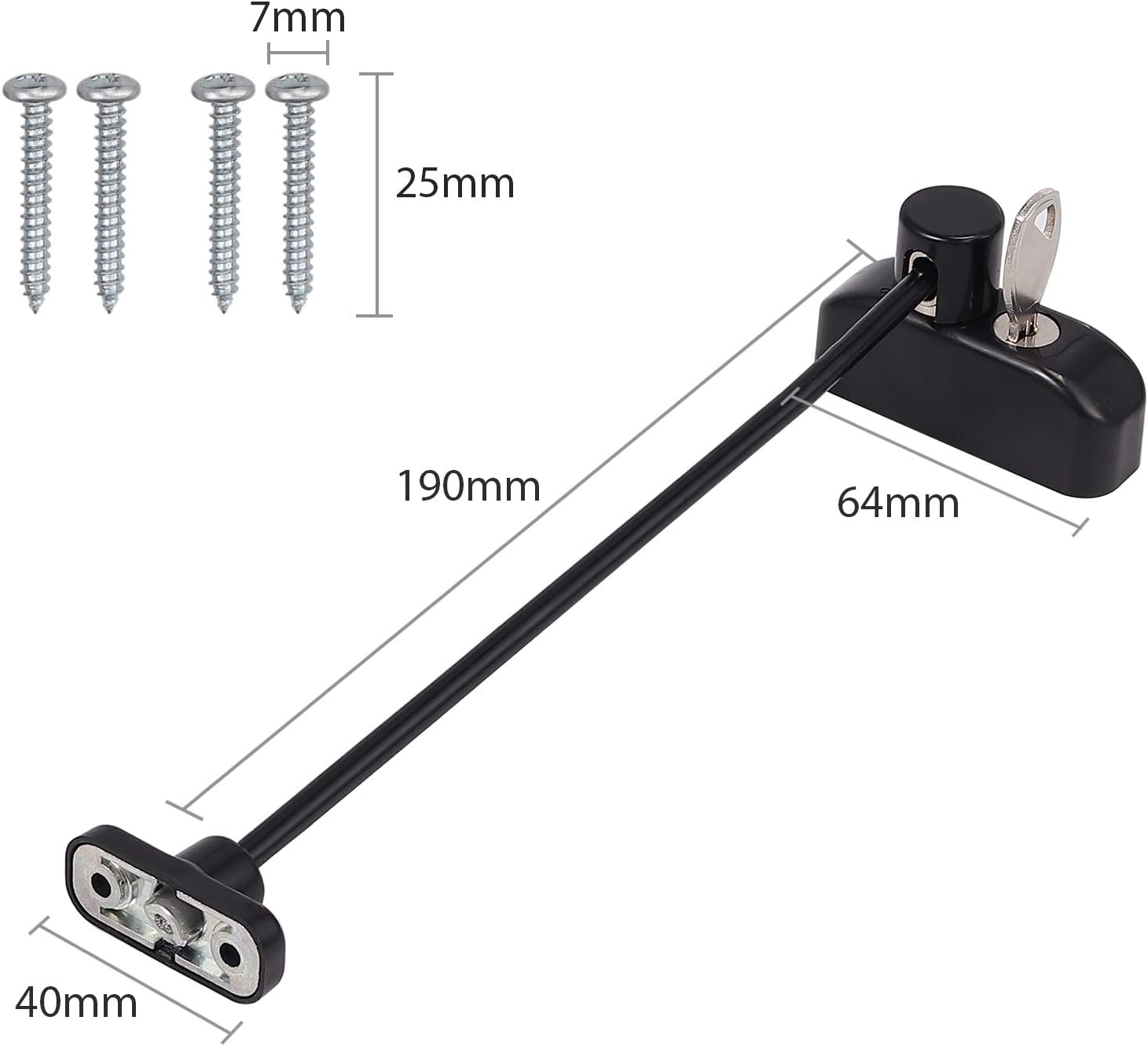 Thumbnail 1 de Neoteck window restrictor cable lock set (Black, 2 pcs) with key for child safety