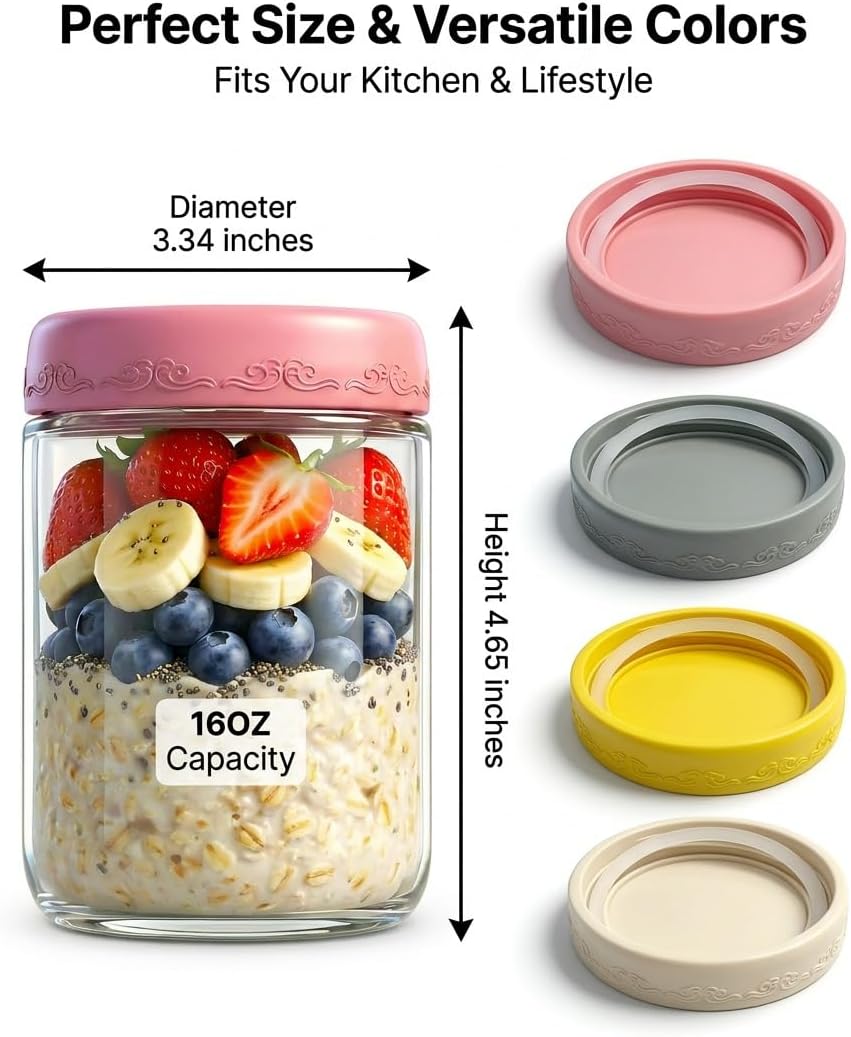 Thumbnail 5 de DicraoLea Glass Overnight Oats Jars 16oz