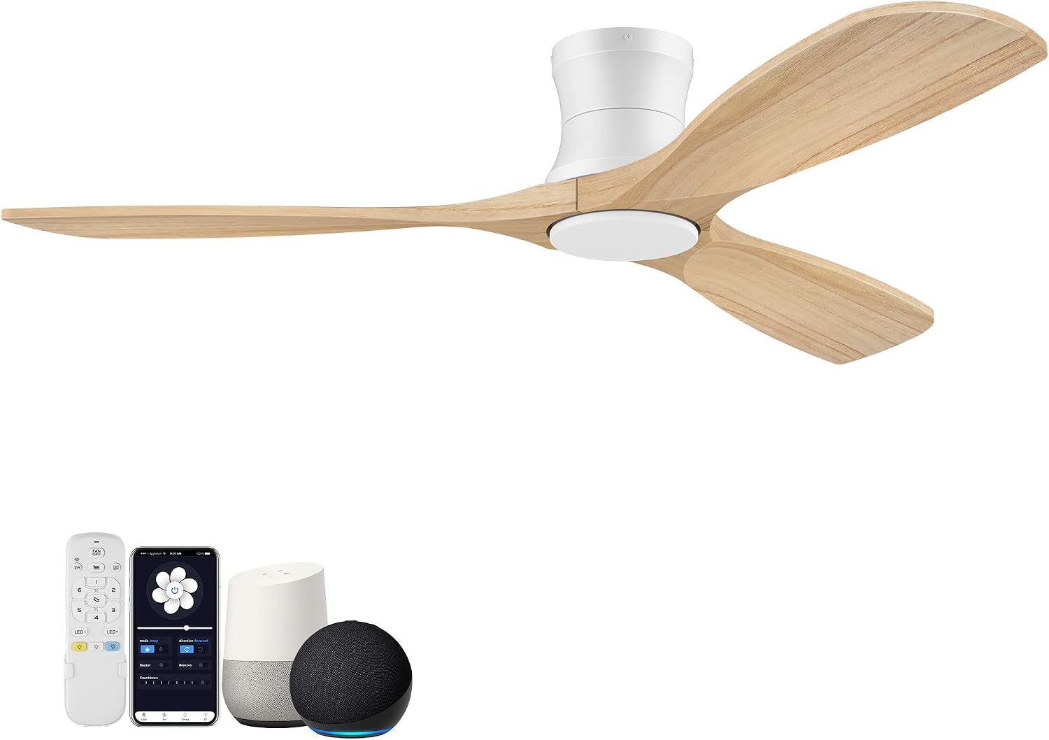 Detalle de Hoenofly Smart 52” Wood Flush Mount Ceiling Fan