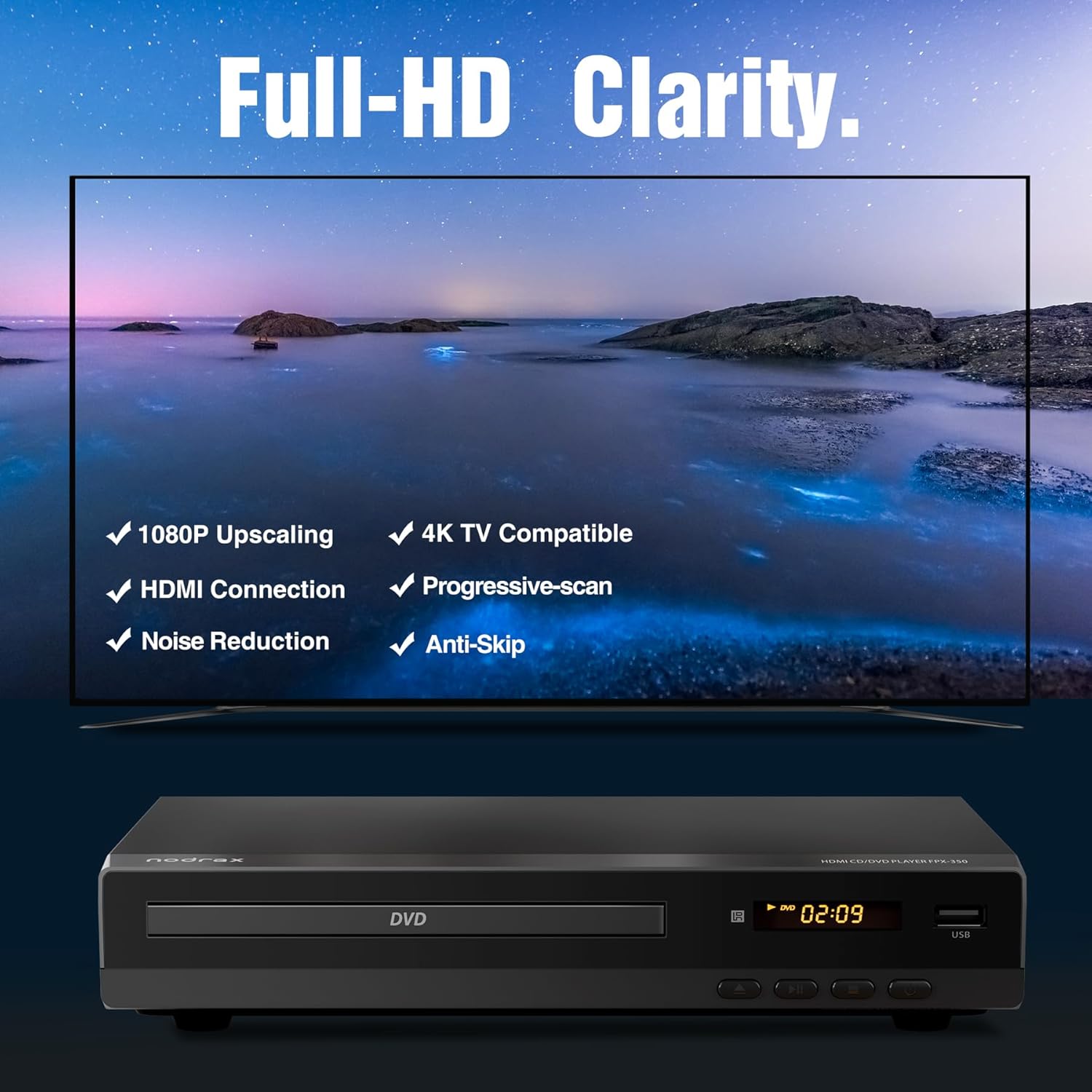 Thumbnail 1 de Nodrax FlexaPlay Region-Free HDMI DVD Player (1080p Upscaling, USB, Mini Compact Design)